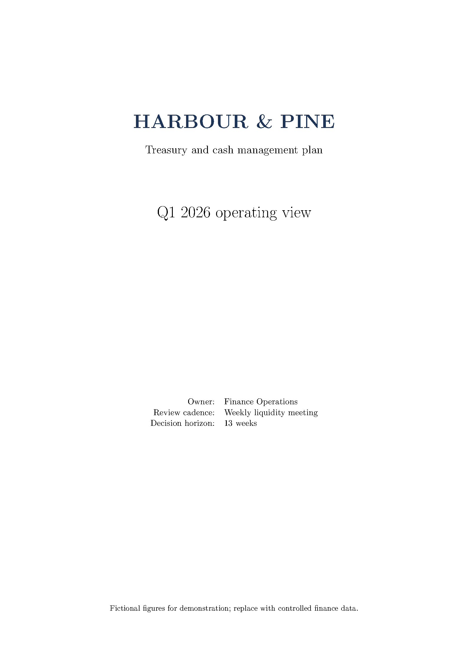 First page of Corporate Treasury & Cash Plan
