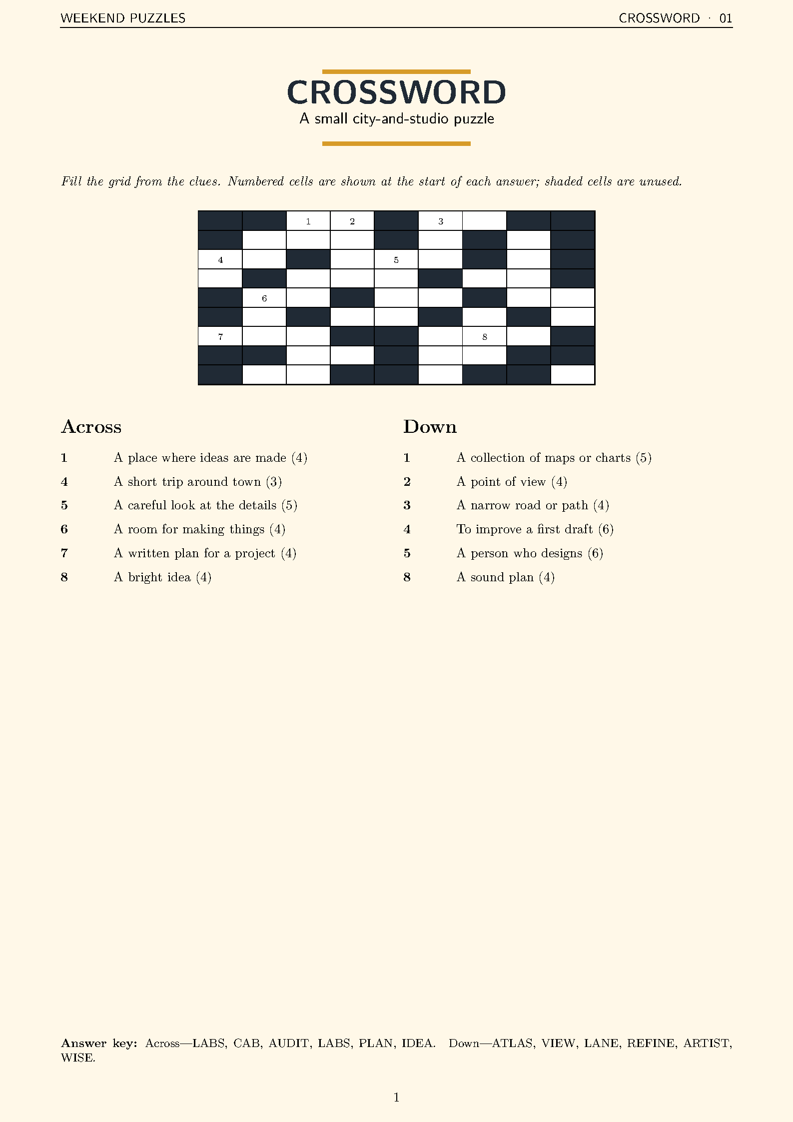 First page of Crossword Worksheet