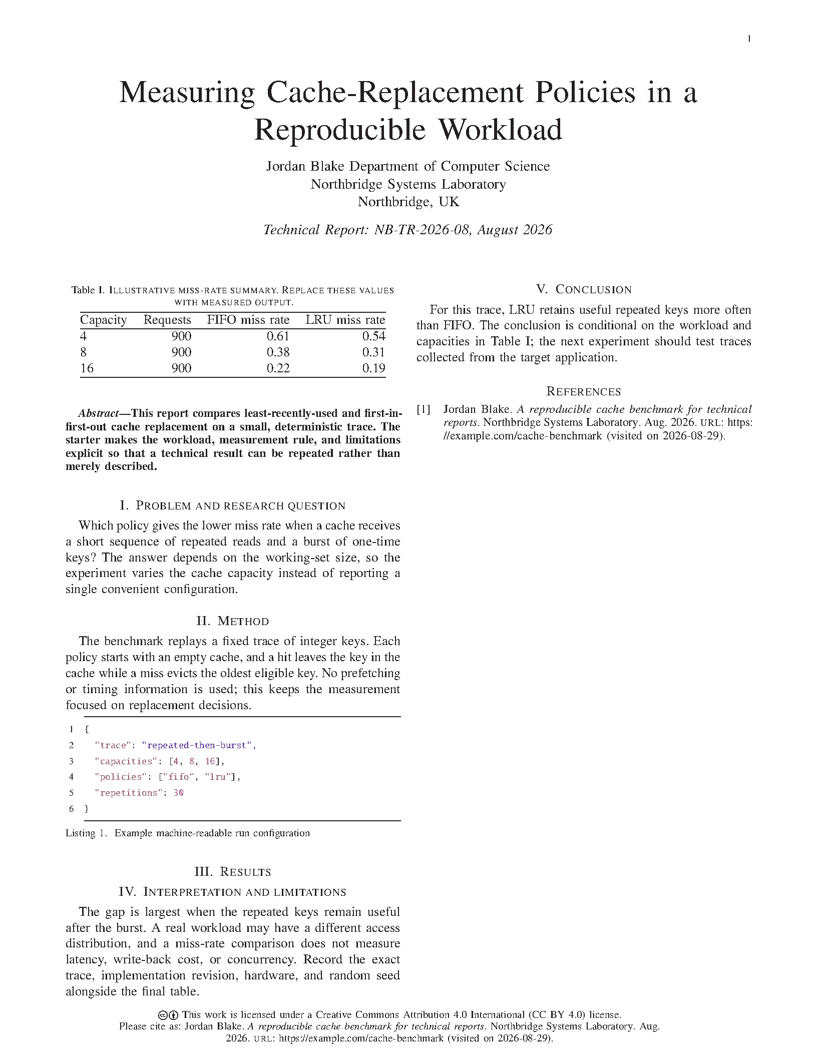 First page of Computer Science Technical Report