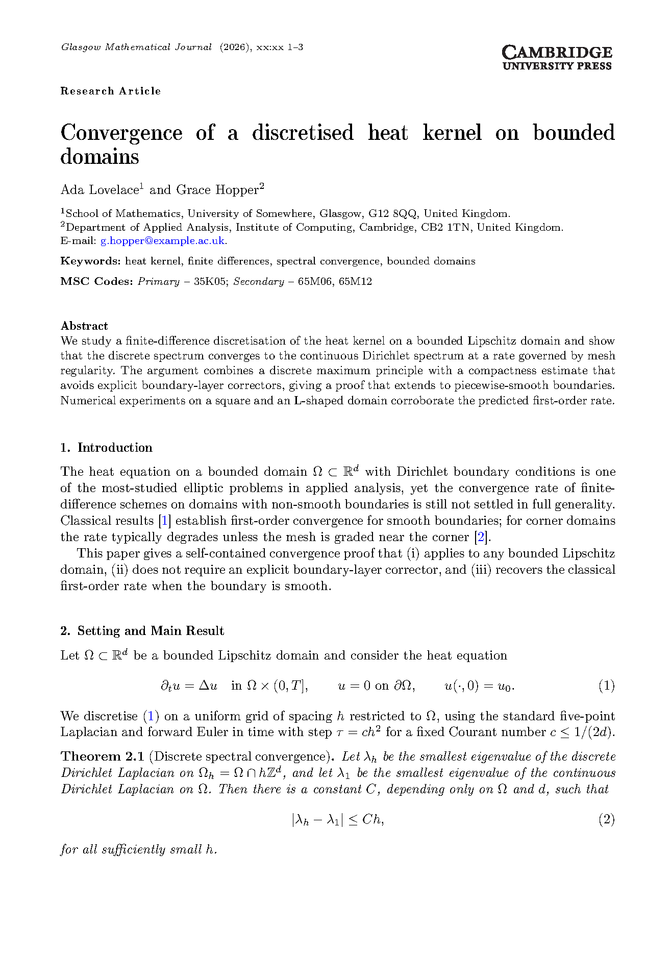 First page of CUP Data Template