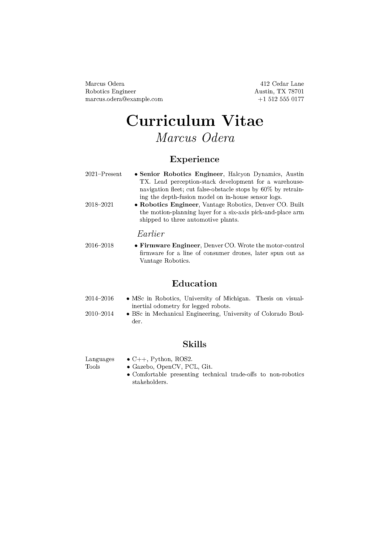 First page of the compiled CurVe template