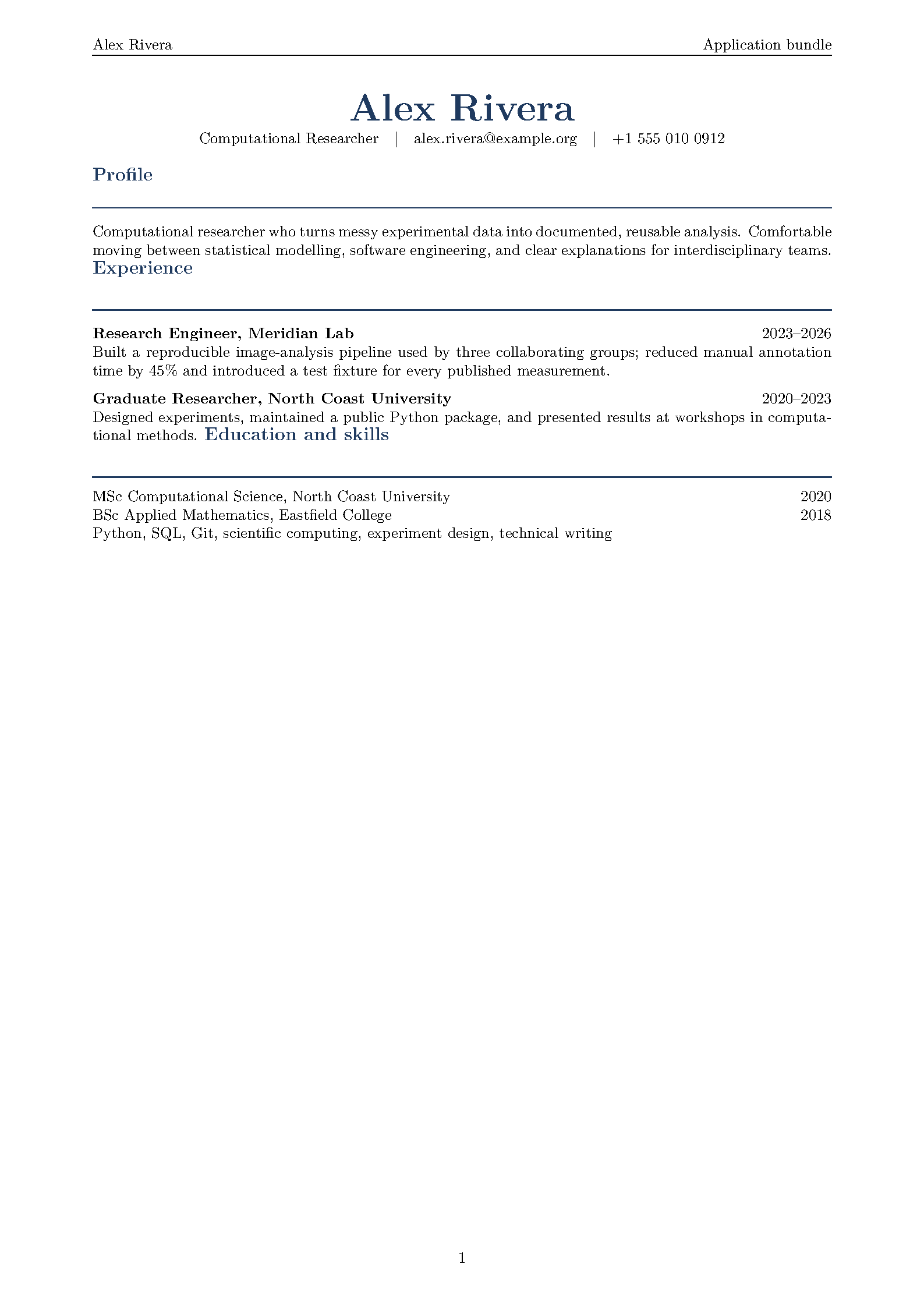 First page of the CV and Motivation Letter Collection template