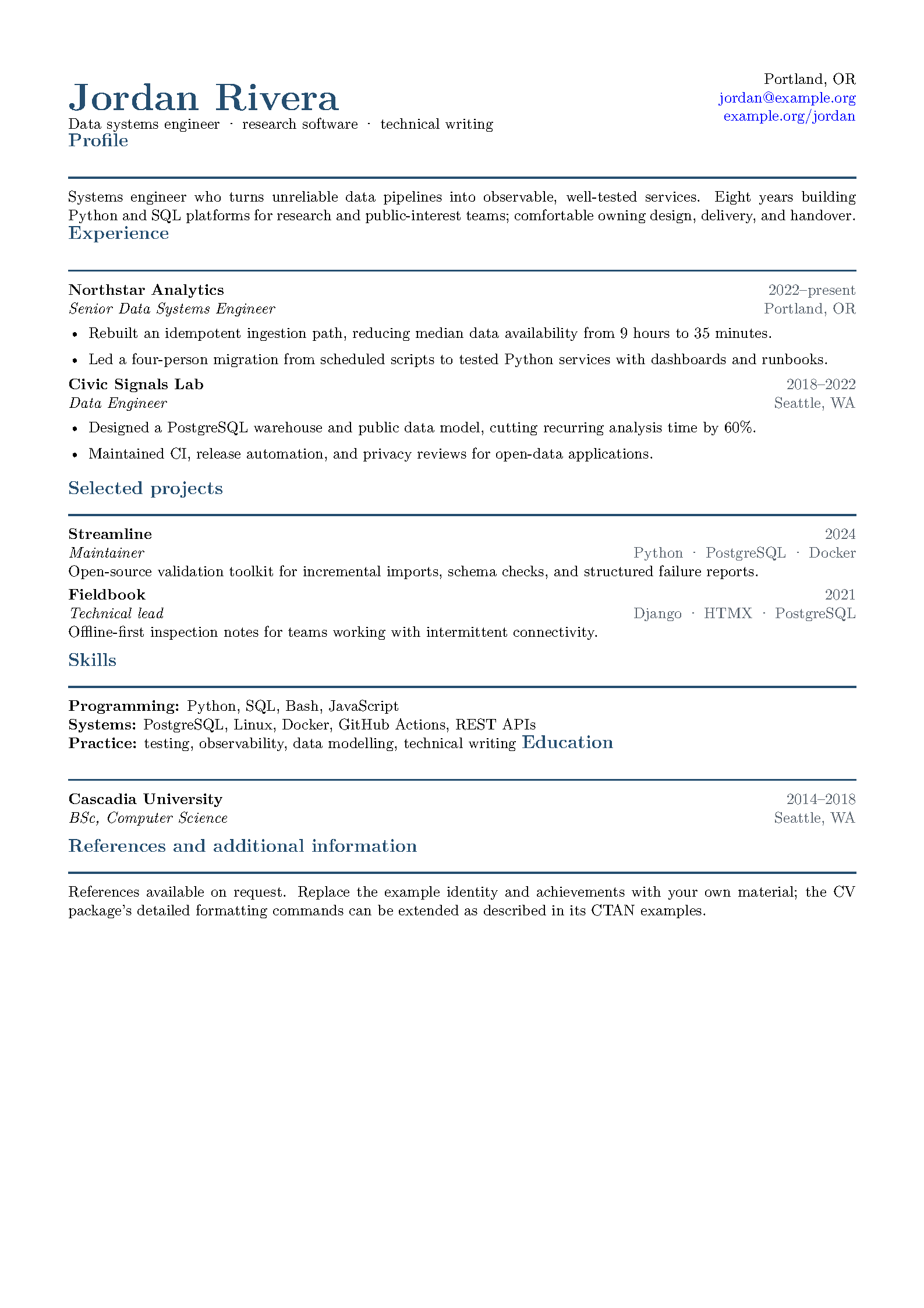 First page of the Classic CV template