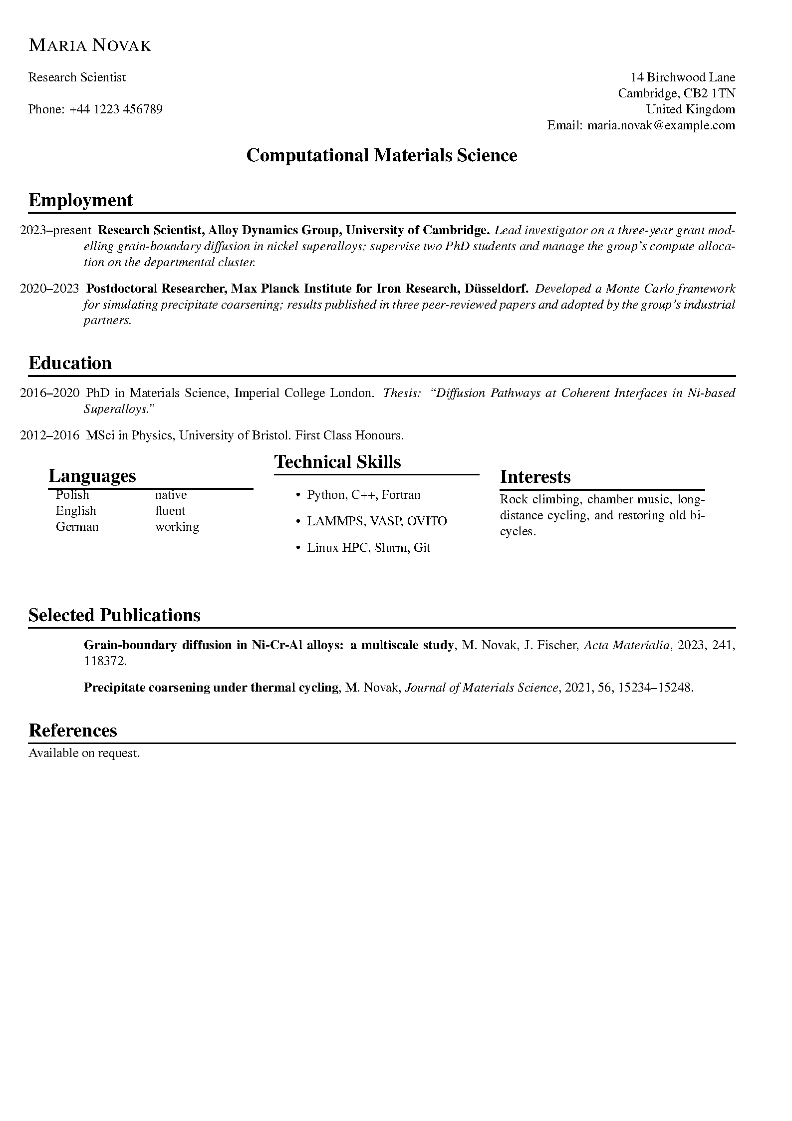 First page of the CVsty template