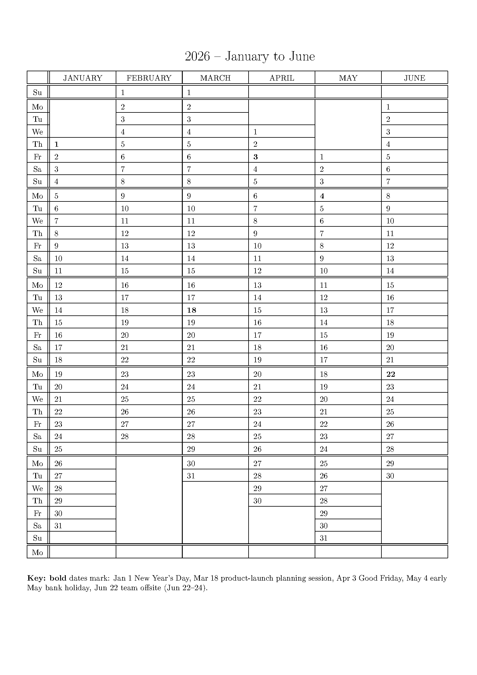 First page of the compiled Daily Planner Calendar template