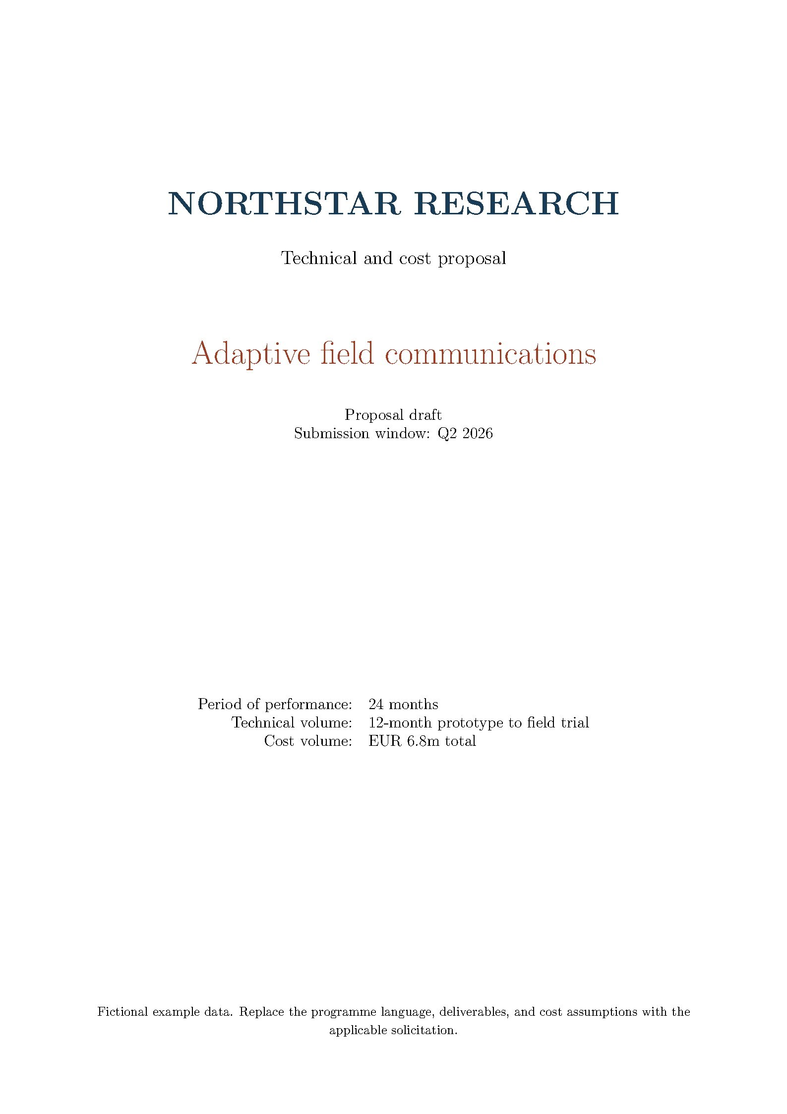 First page of DARPA Technical and Cost Proposal