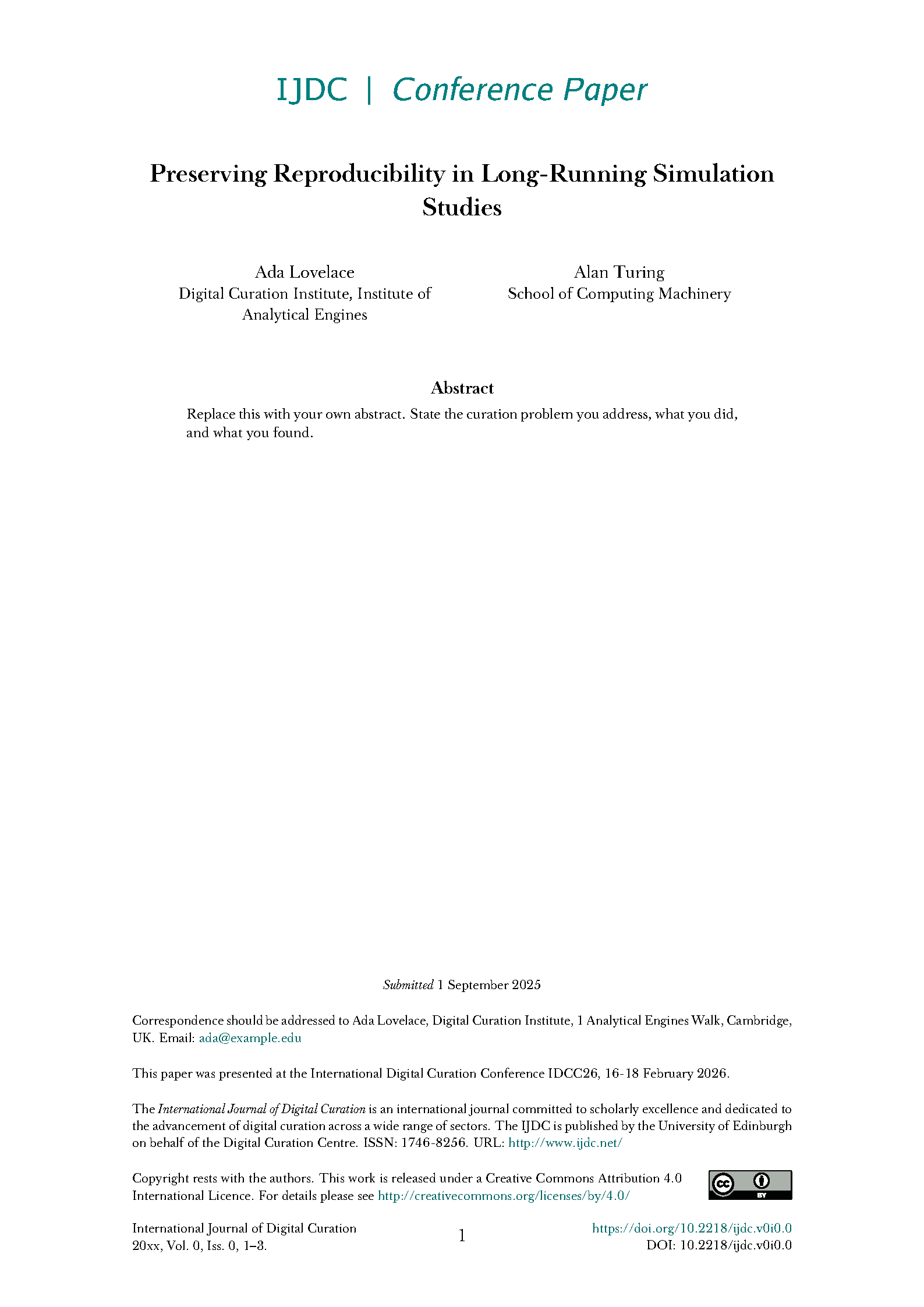 First page of International Journal of Digital Curation (IJDC)