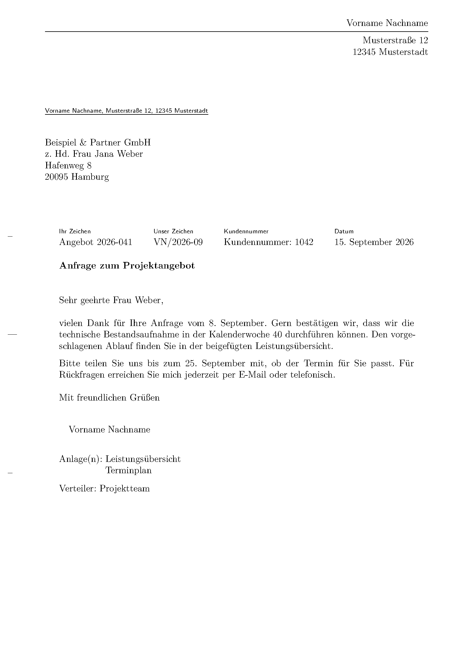 First page of the DIN 5008 Letter template