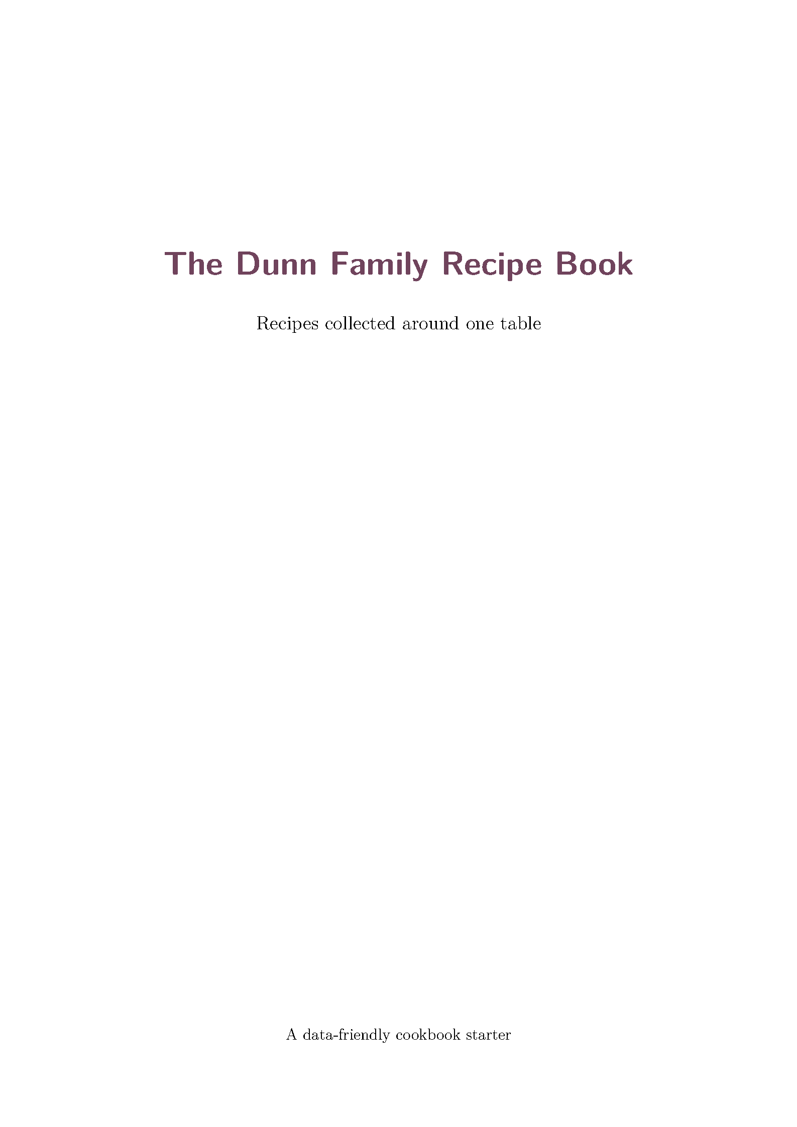First page of Dunn Family Recipe Book