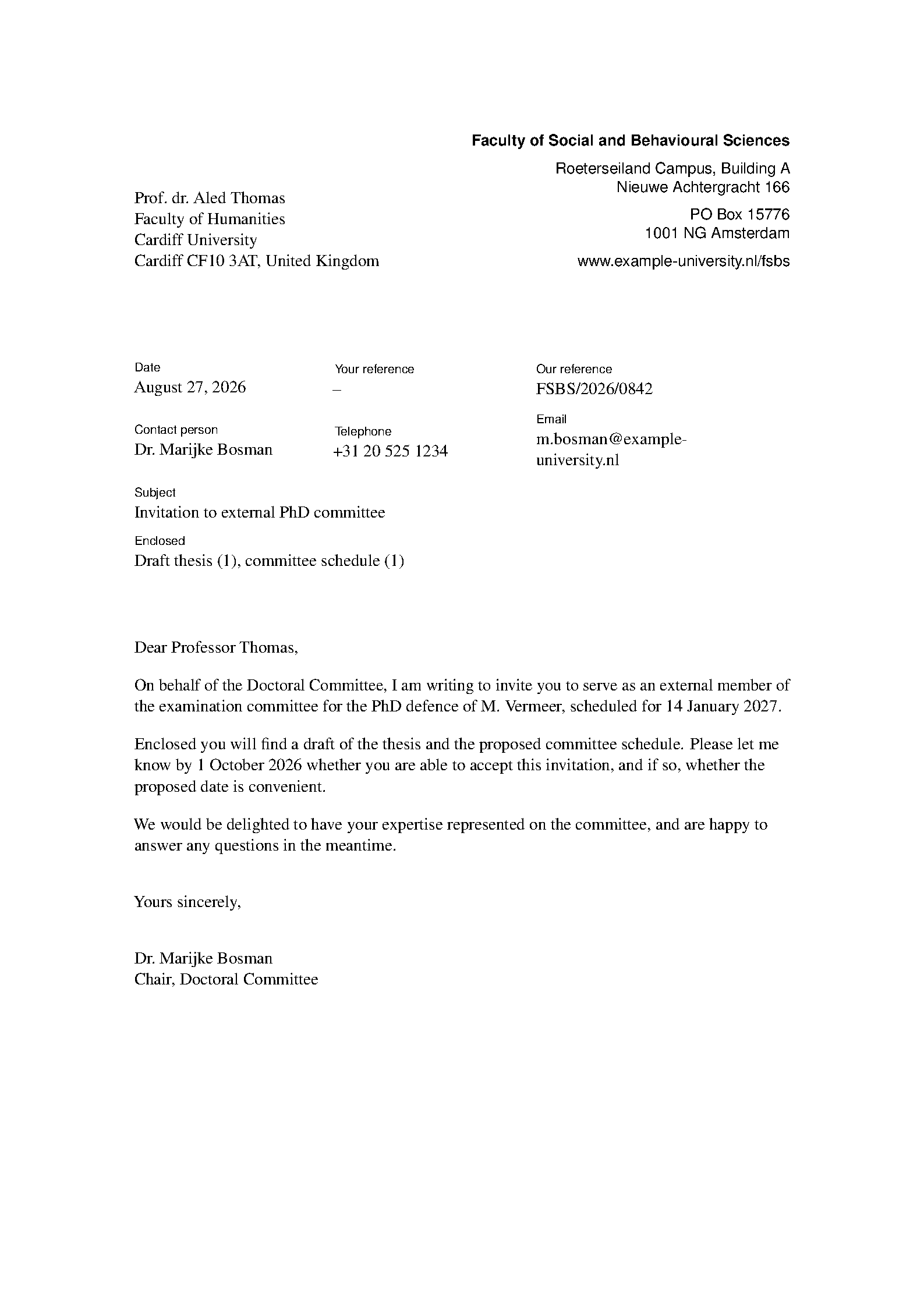 First page of the Dutch University Letter template