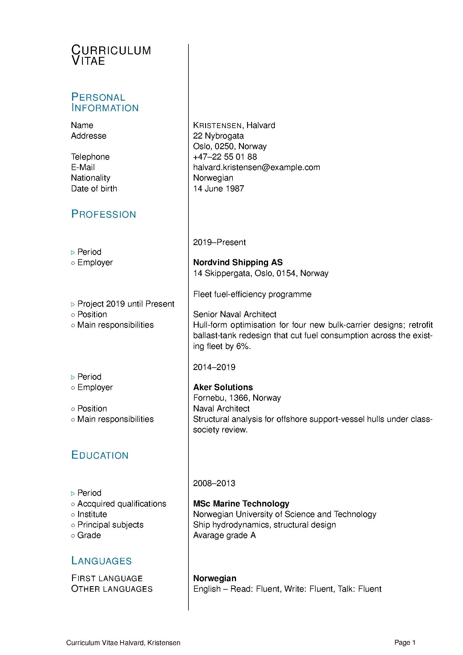 First page of the compiled ECV template