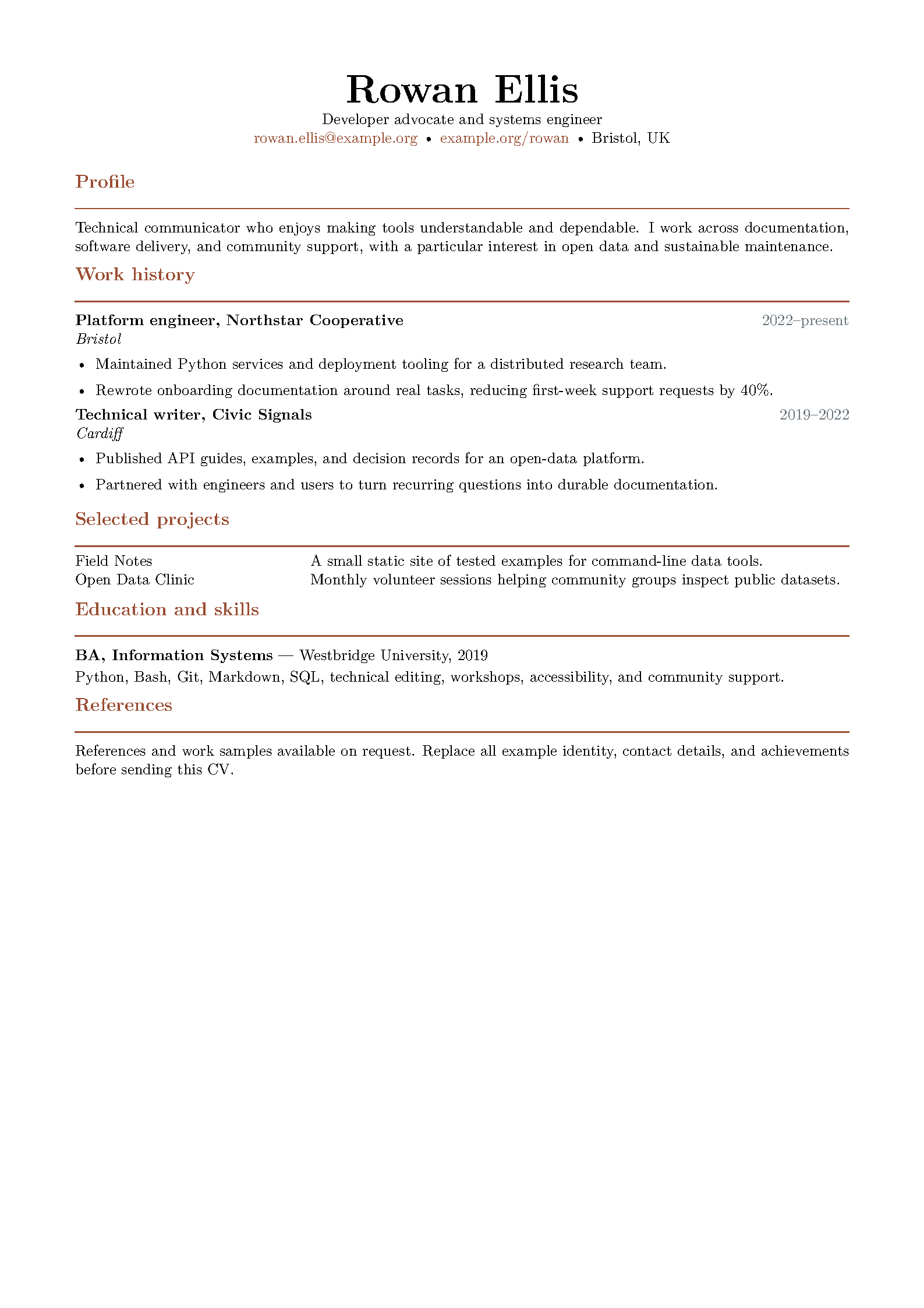 First page of the edunham Technical Resume template