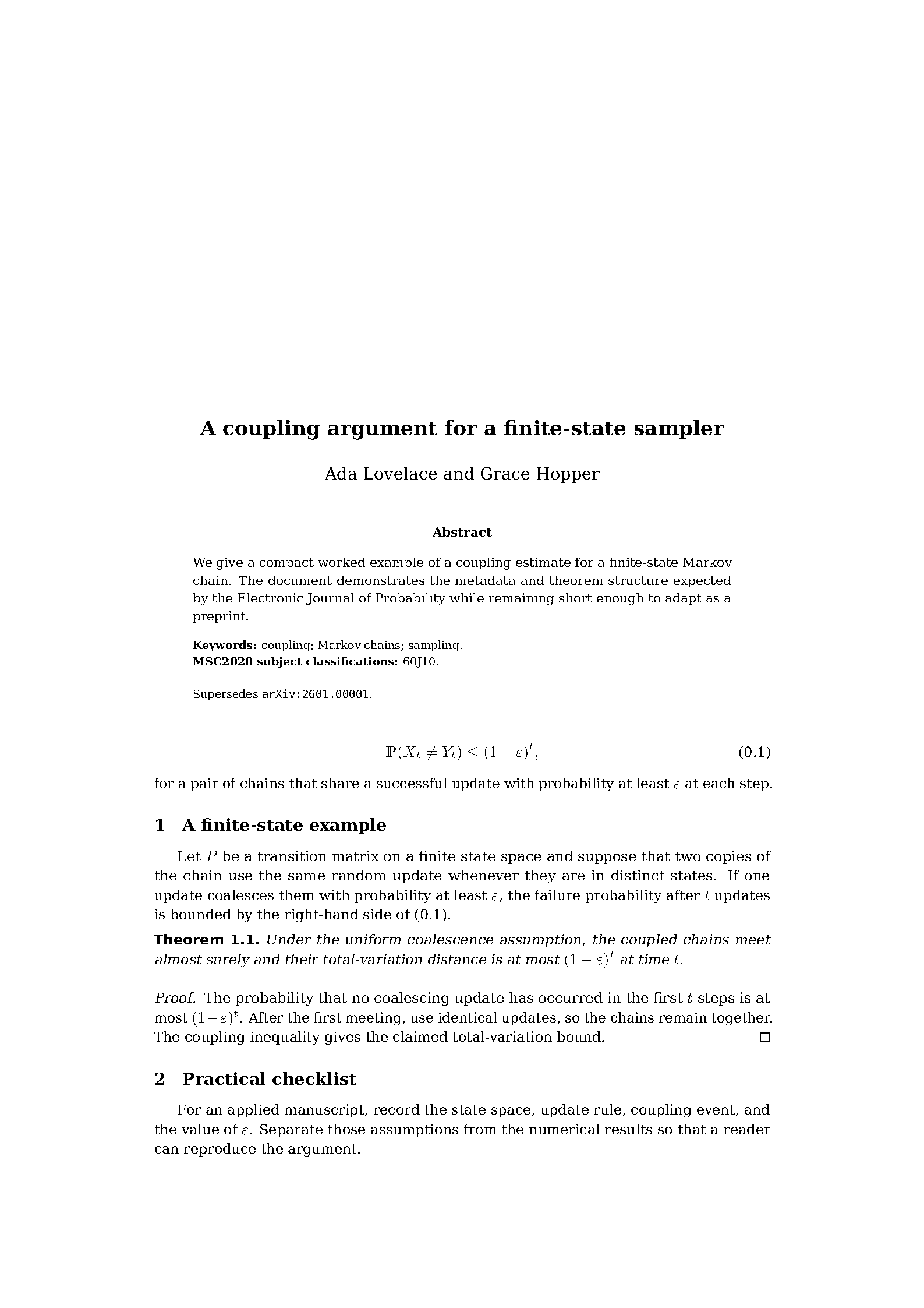 First page of EJP Electronic Communications in Probability