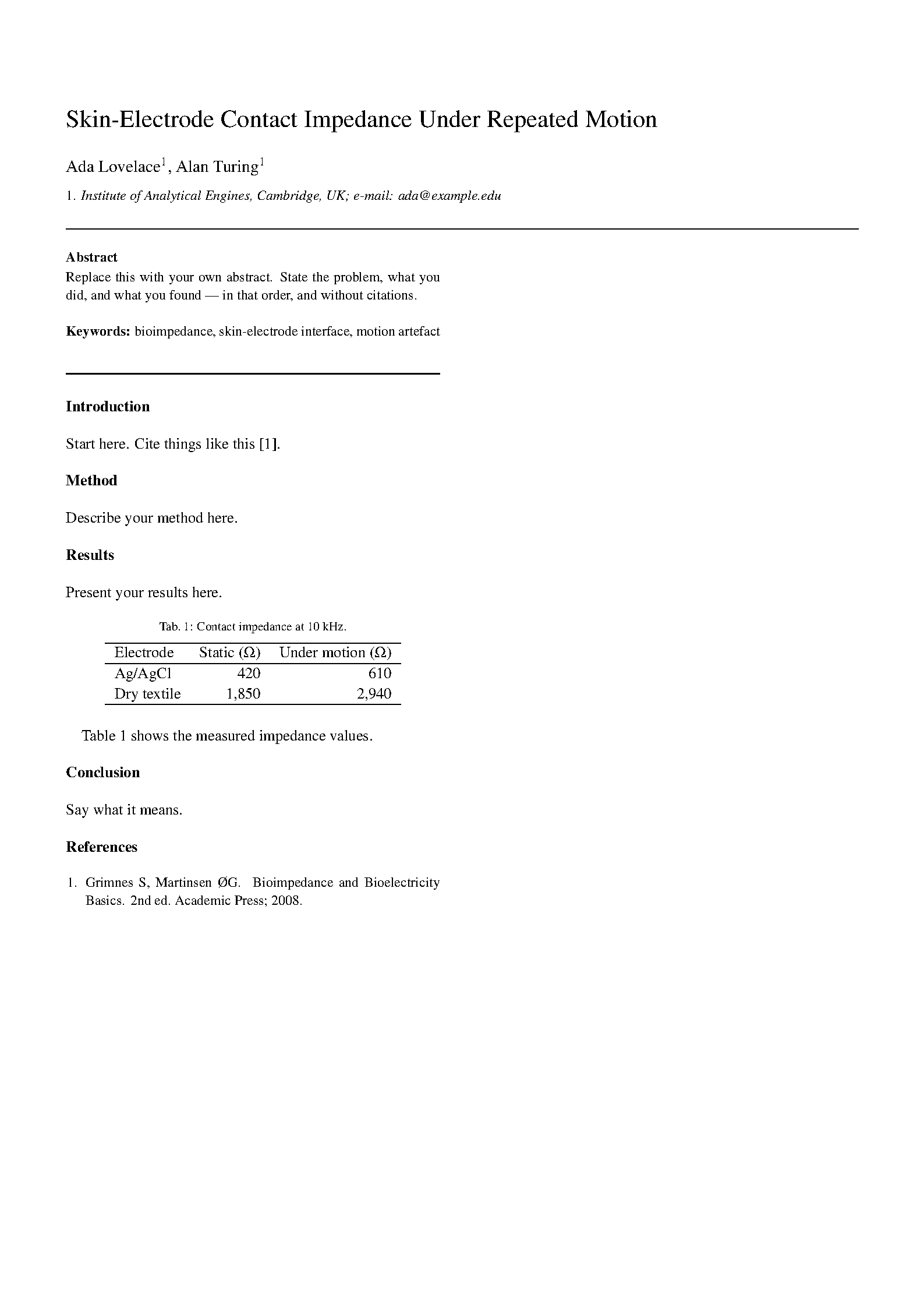 First page of Journal of Electrical Bioimpedance