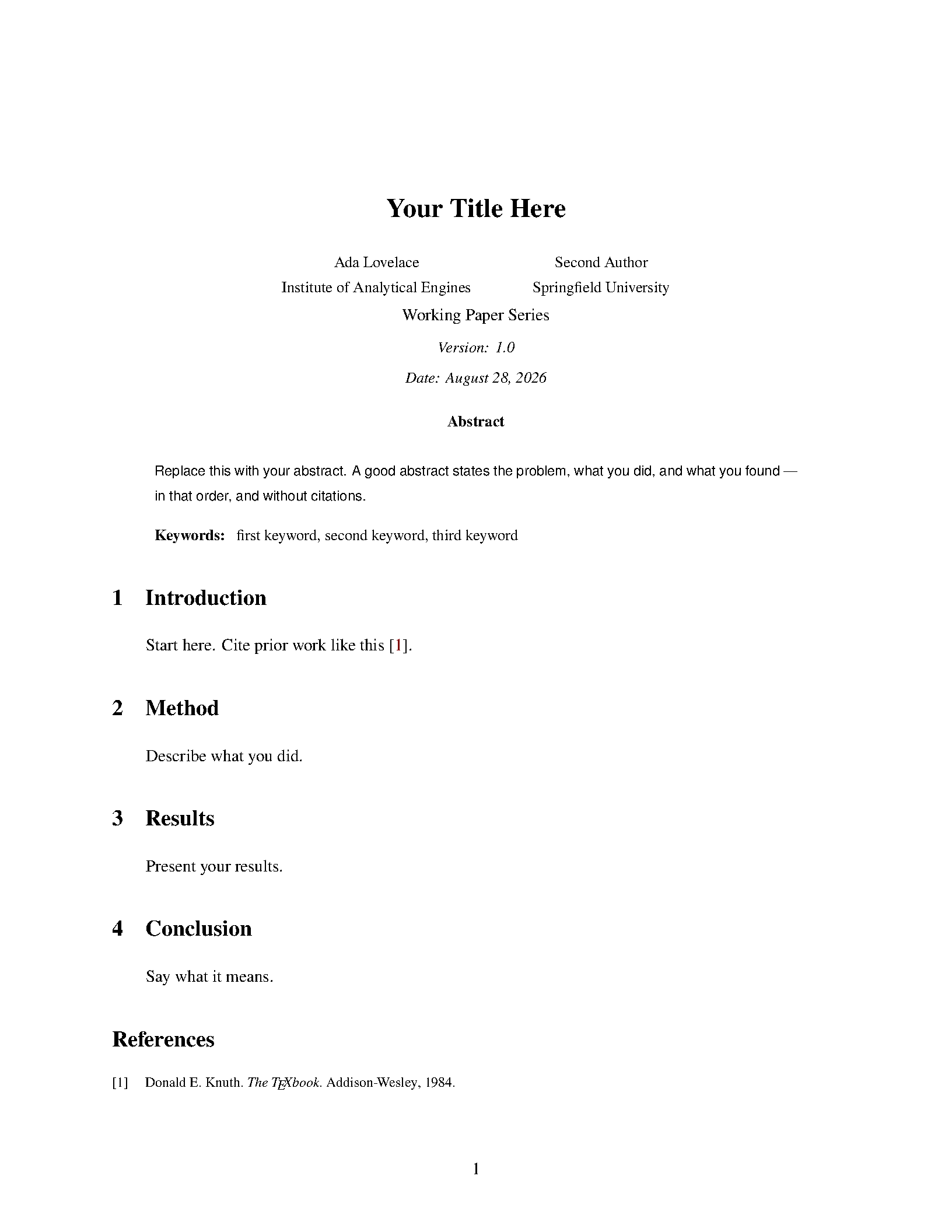 First page of ElegantPaper Working Paper
