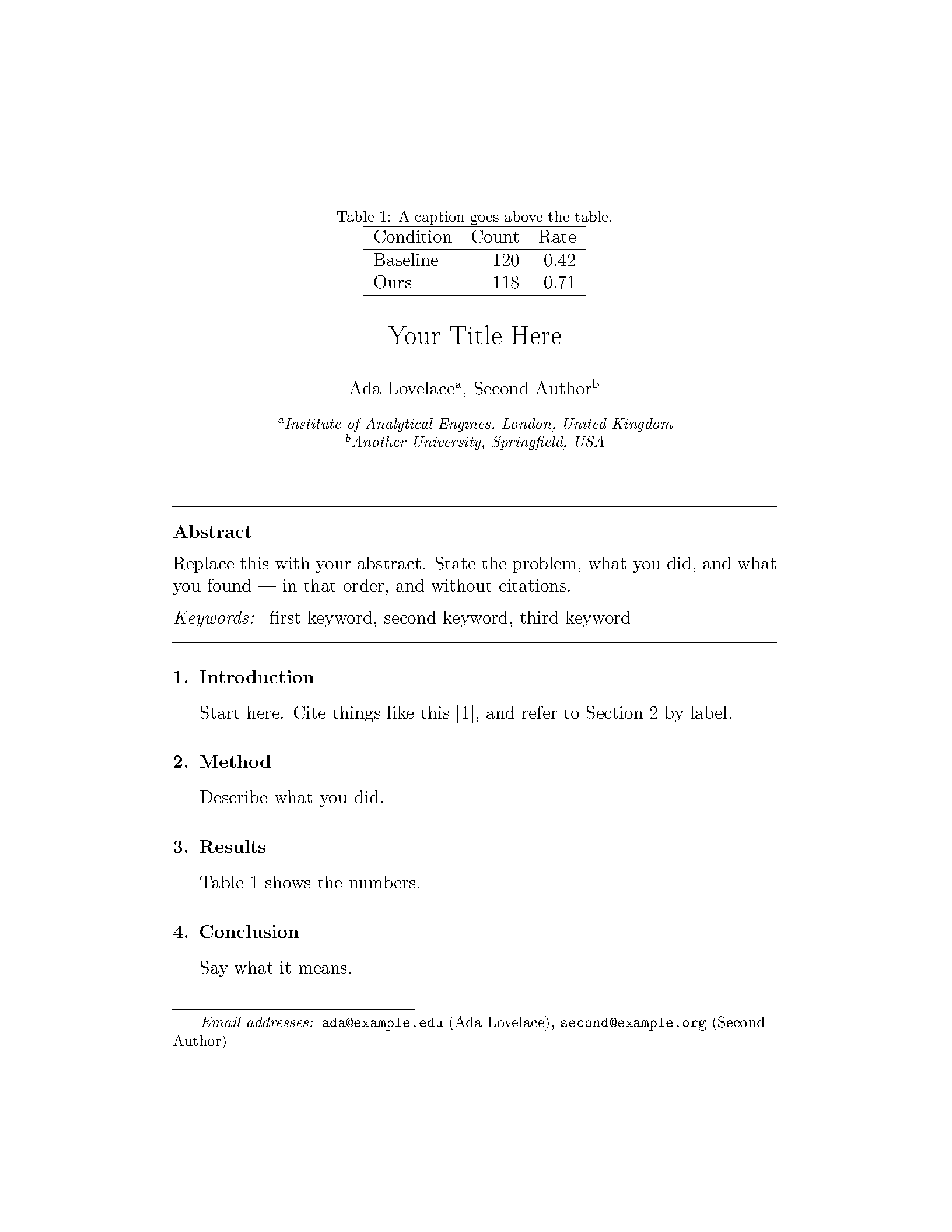 First page of the compiled Elsevier's elsarticle Document Class template