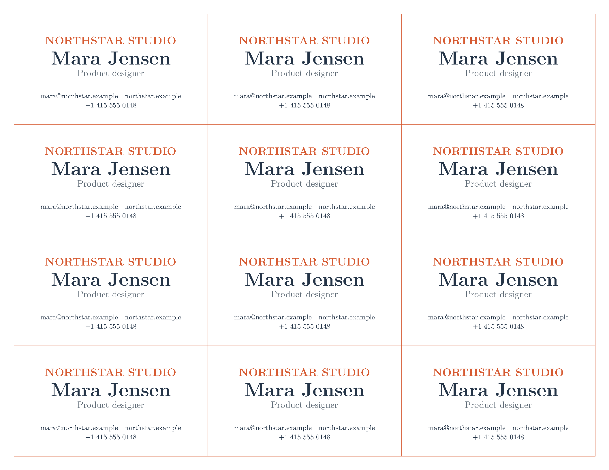 First page of the elzcards Business Cards template
