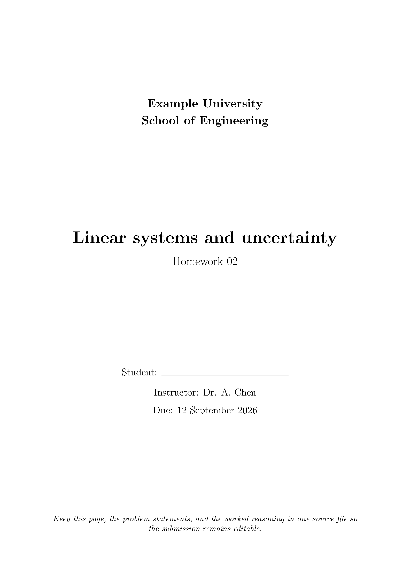 First page of the Engineering Mathematics Homework template