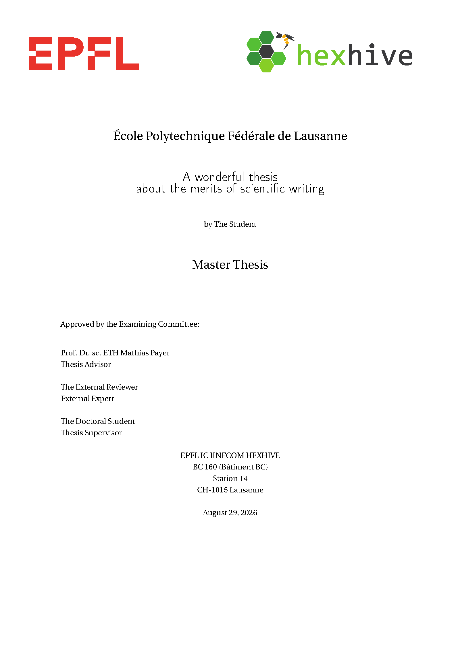 First page of EPFL Thesis and Project Report