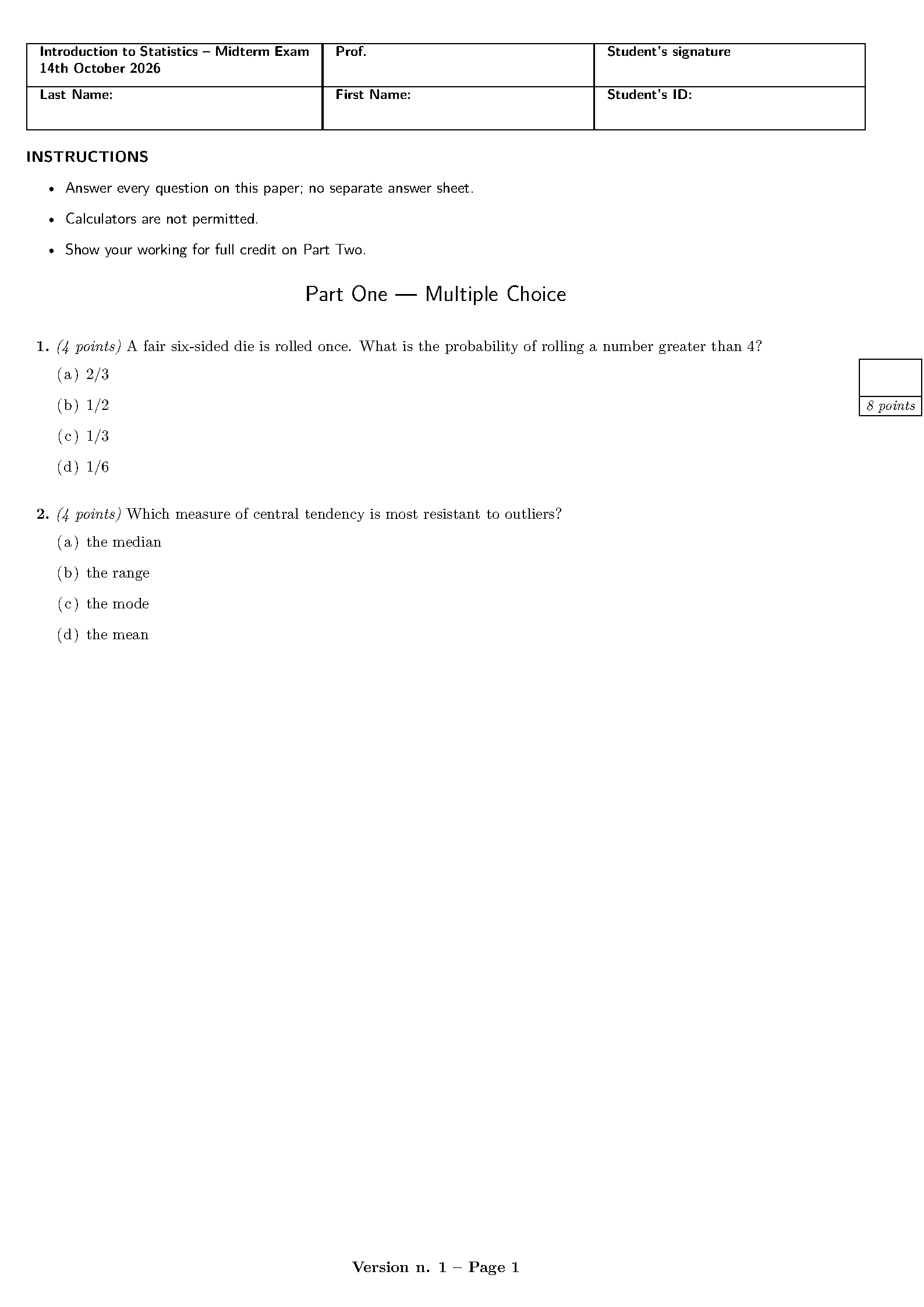 First page of the esami template