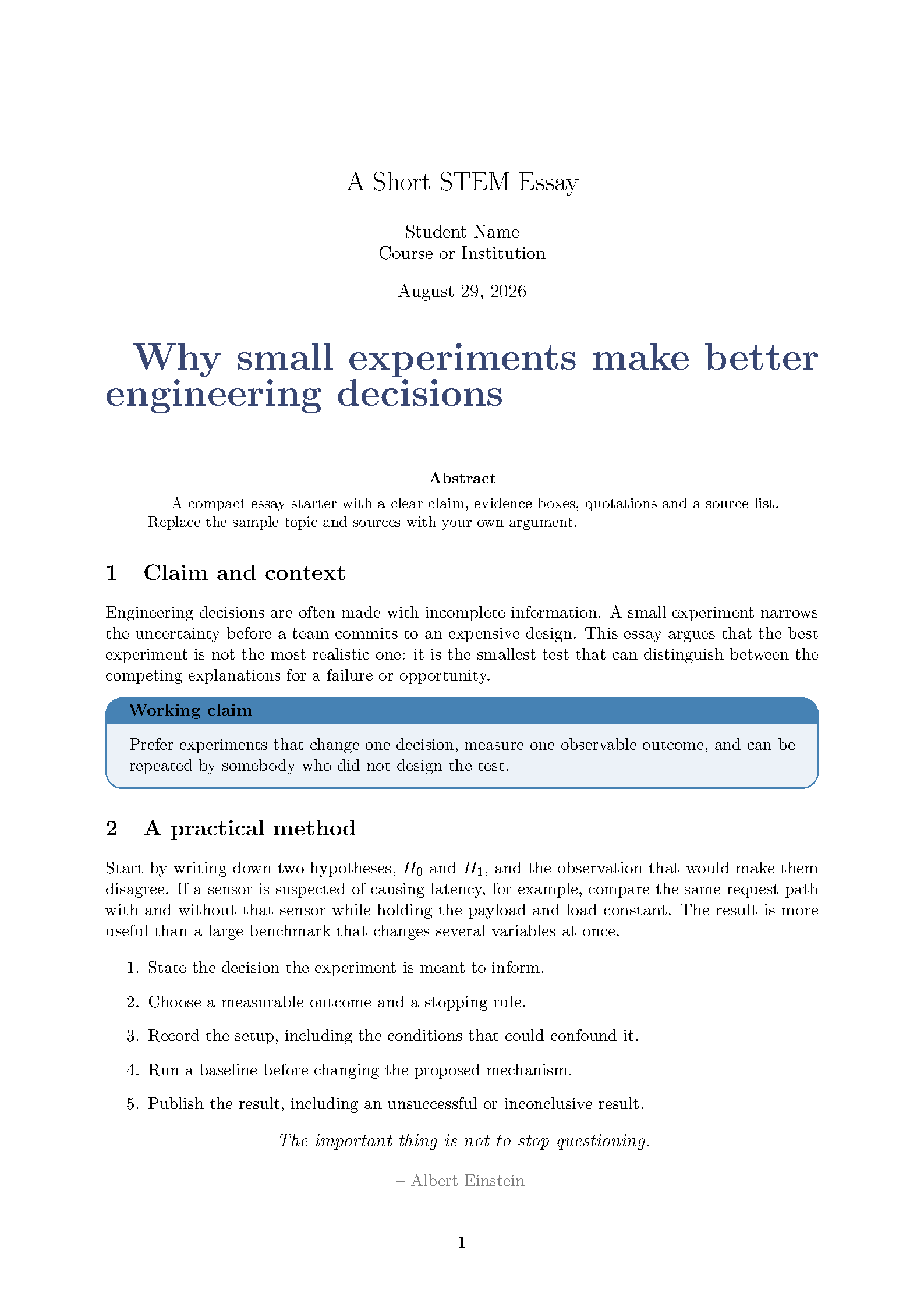 First page of Essaykit STEM Essay