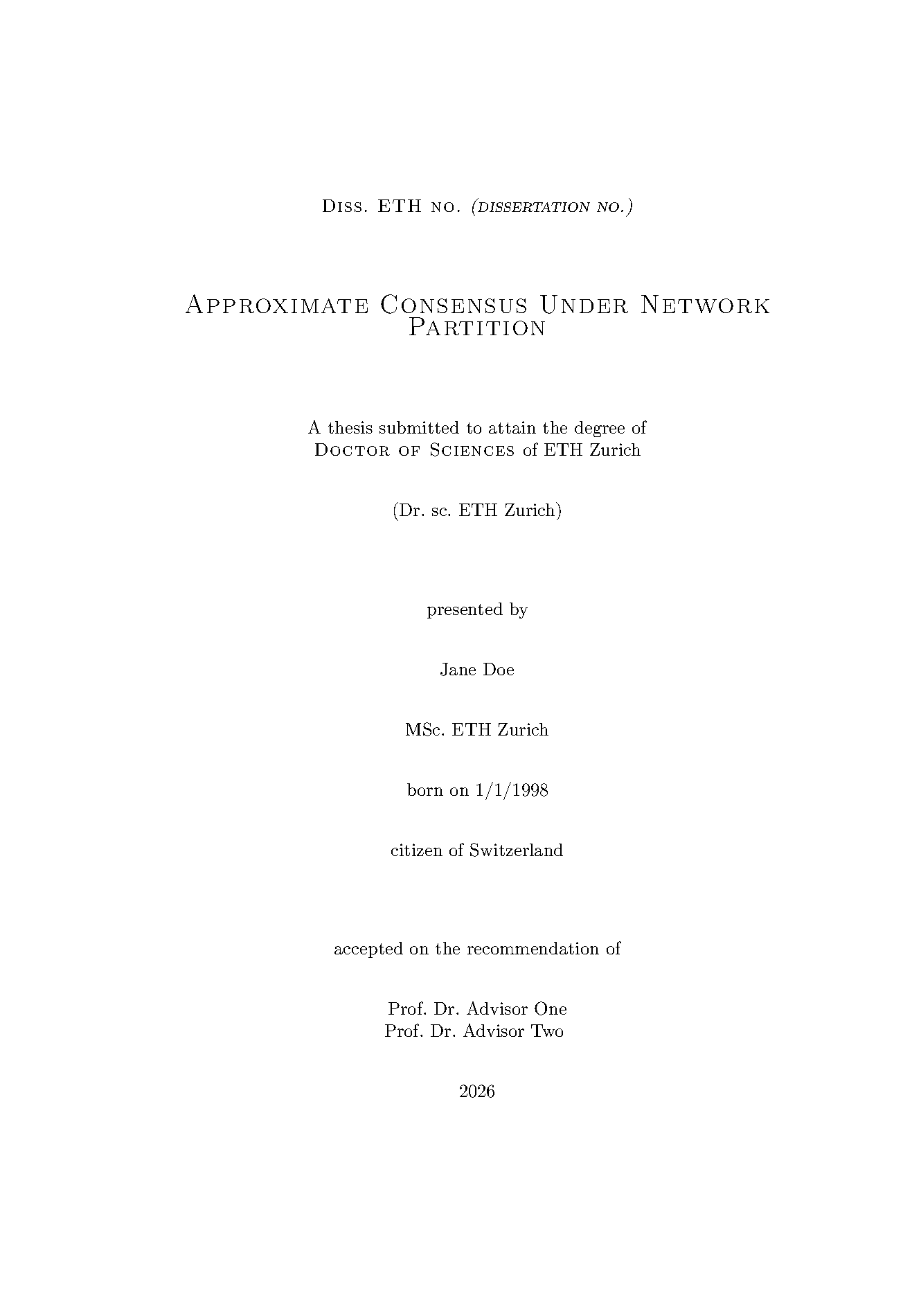 First page of ETH Zurich Thesis