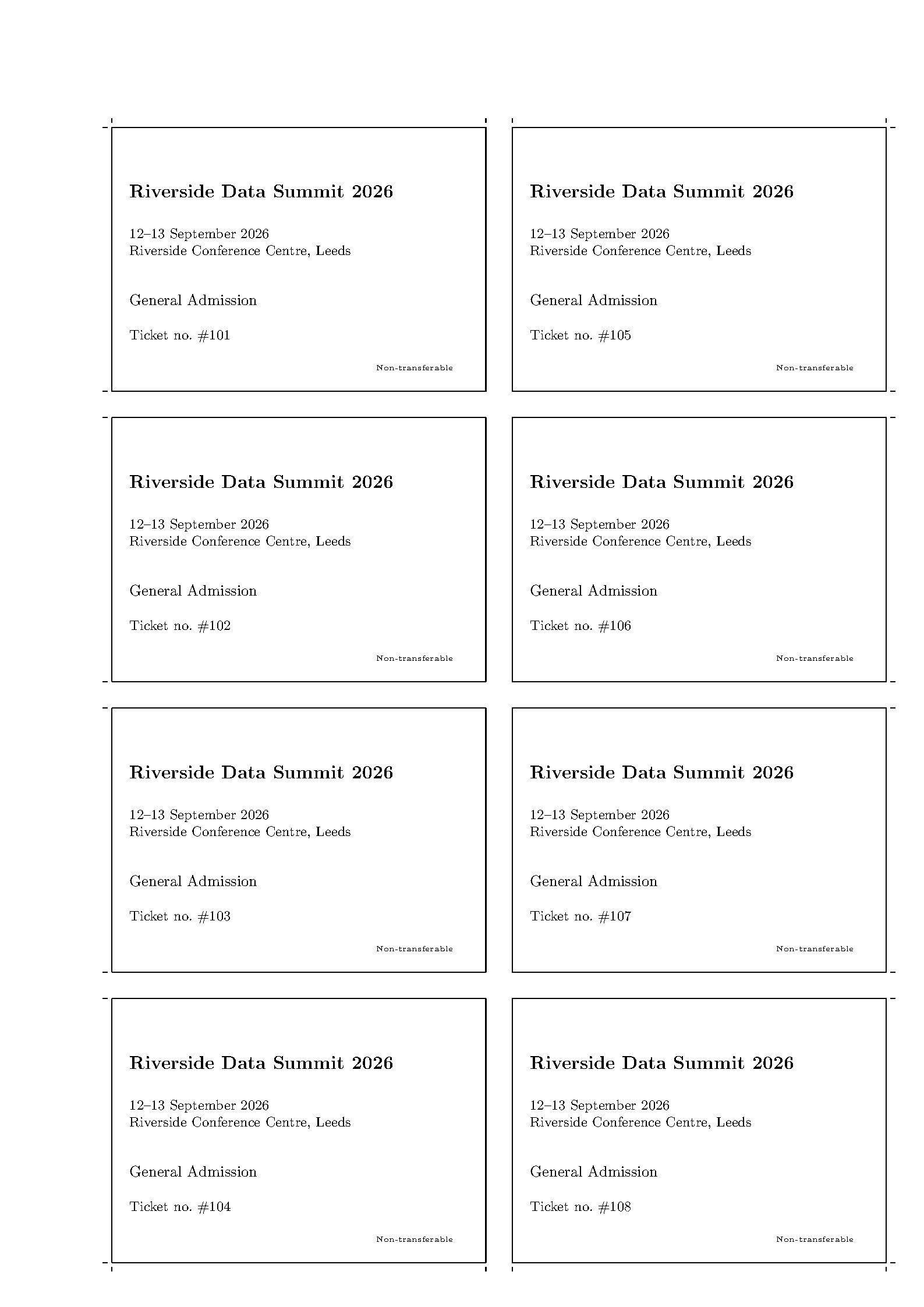 First page of the compiled Event Ticket Cards template