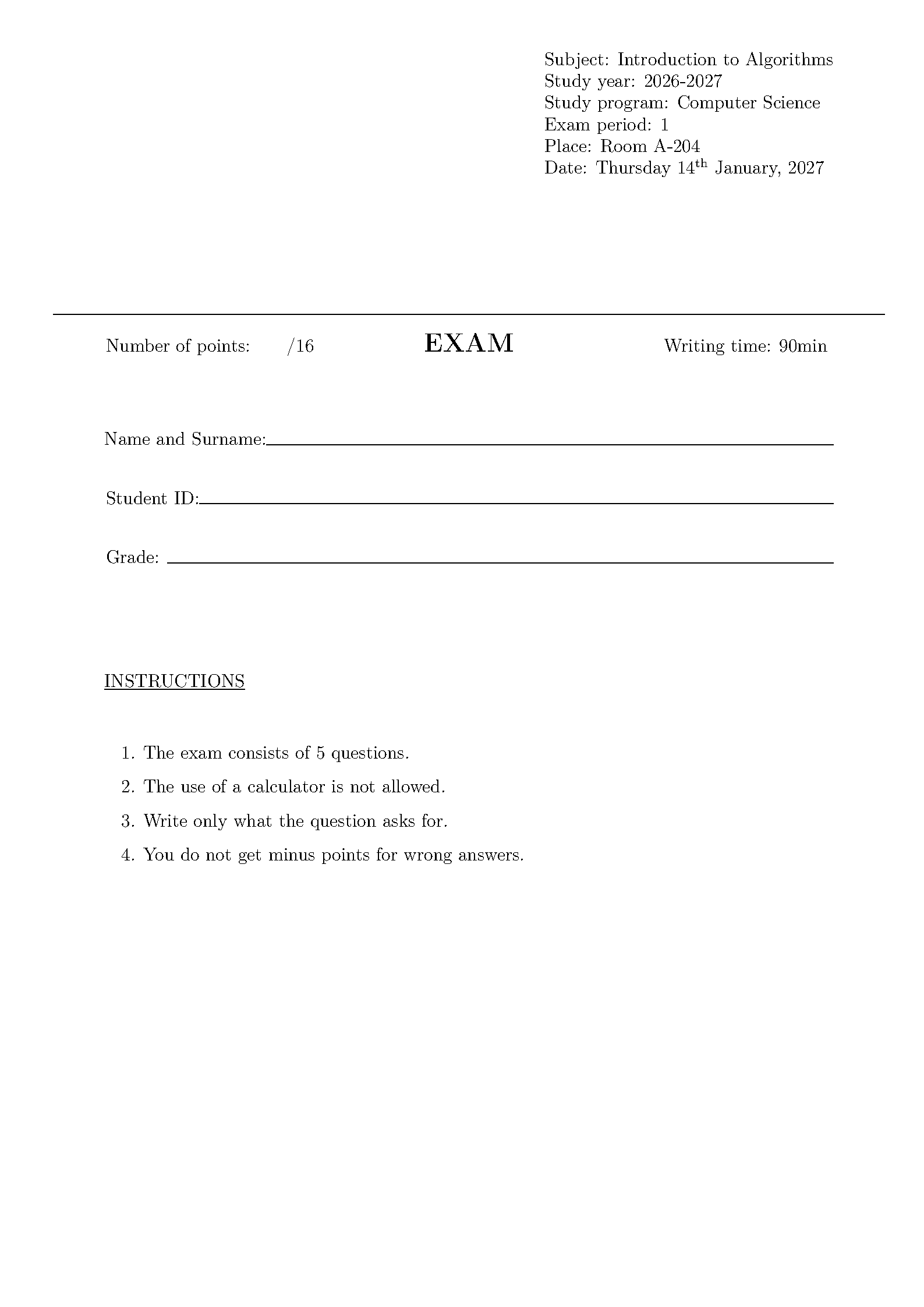 First page of the compiled exam-lite template