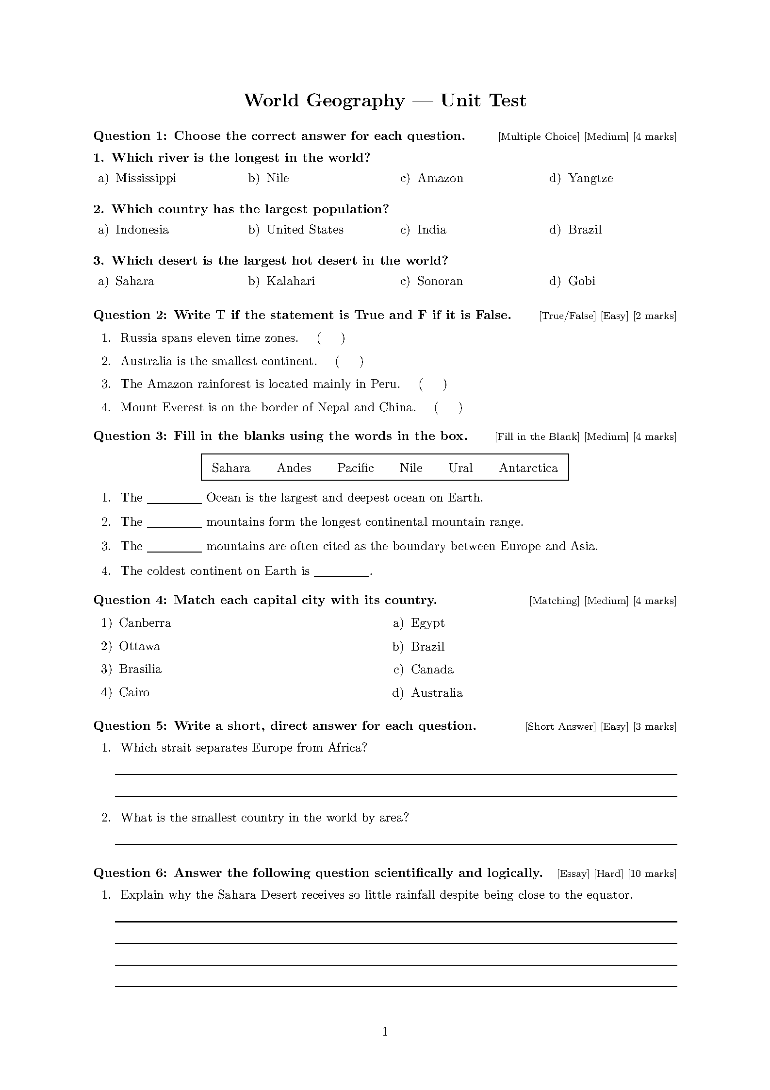 First page of the exam-ltr template