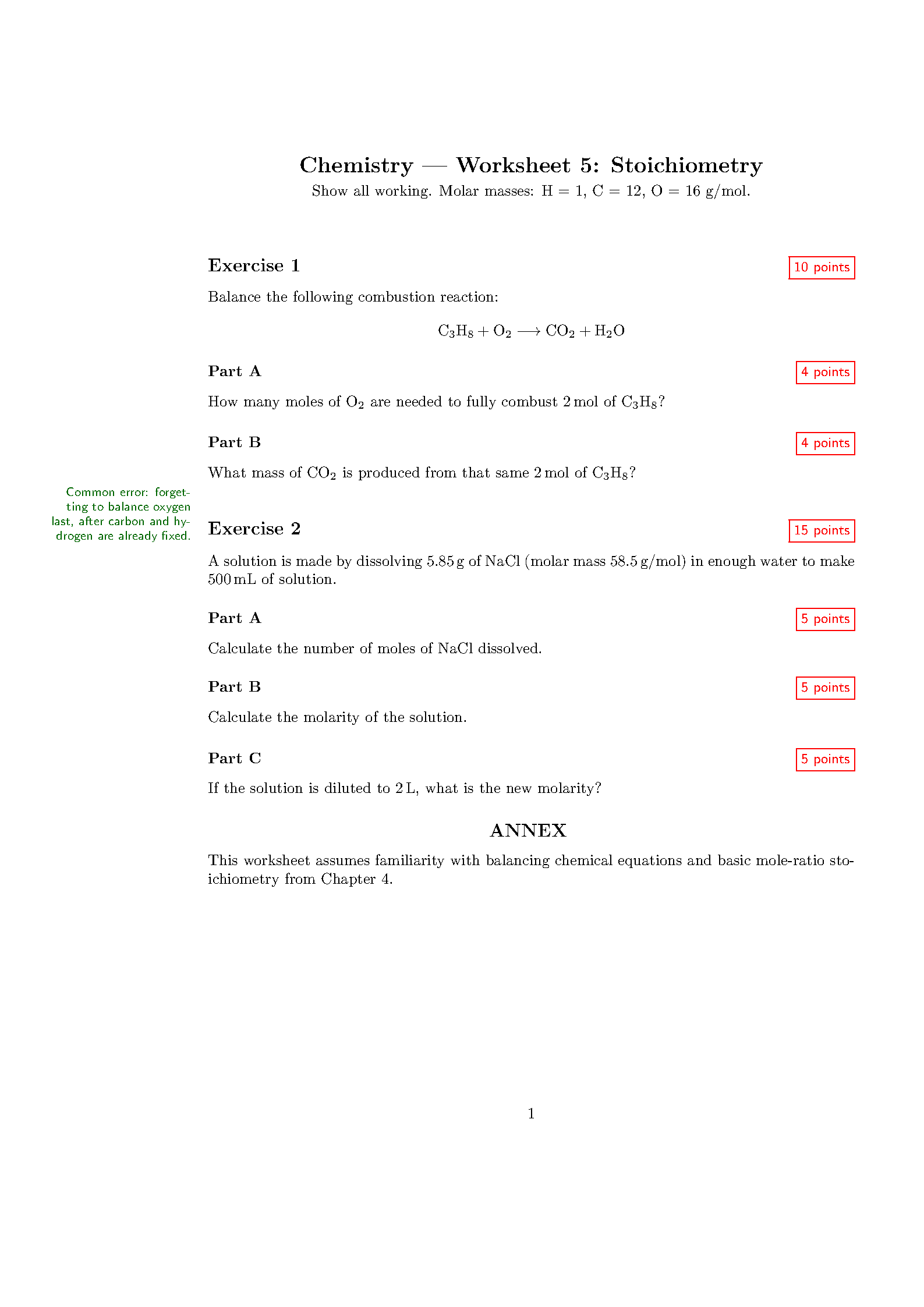 First page of the exesheet template