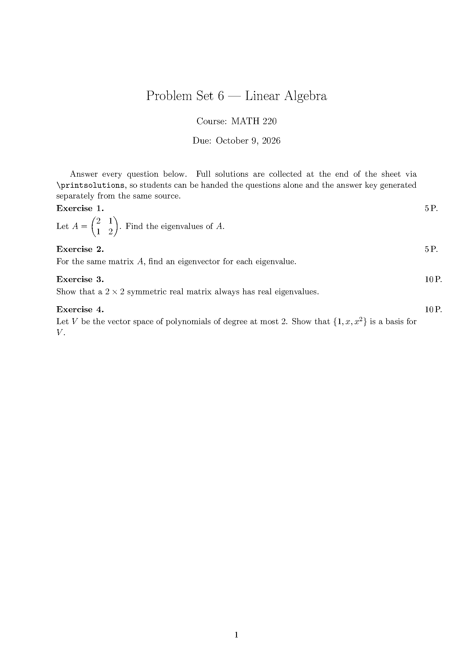 First page of the compiled exsheets template