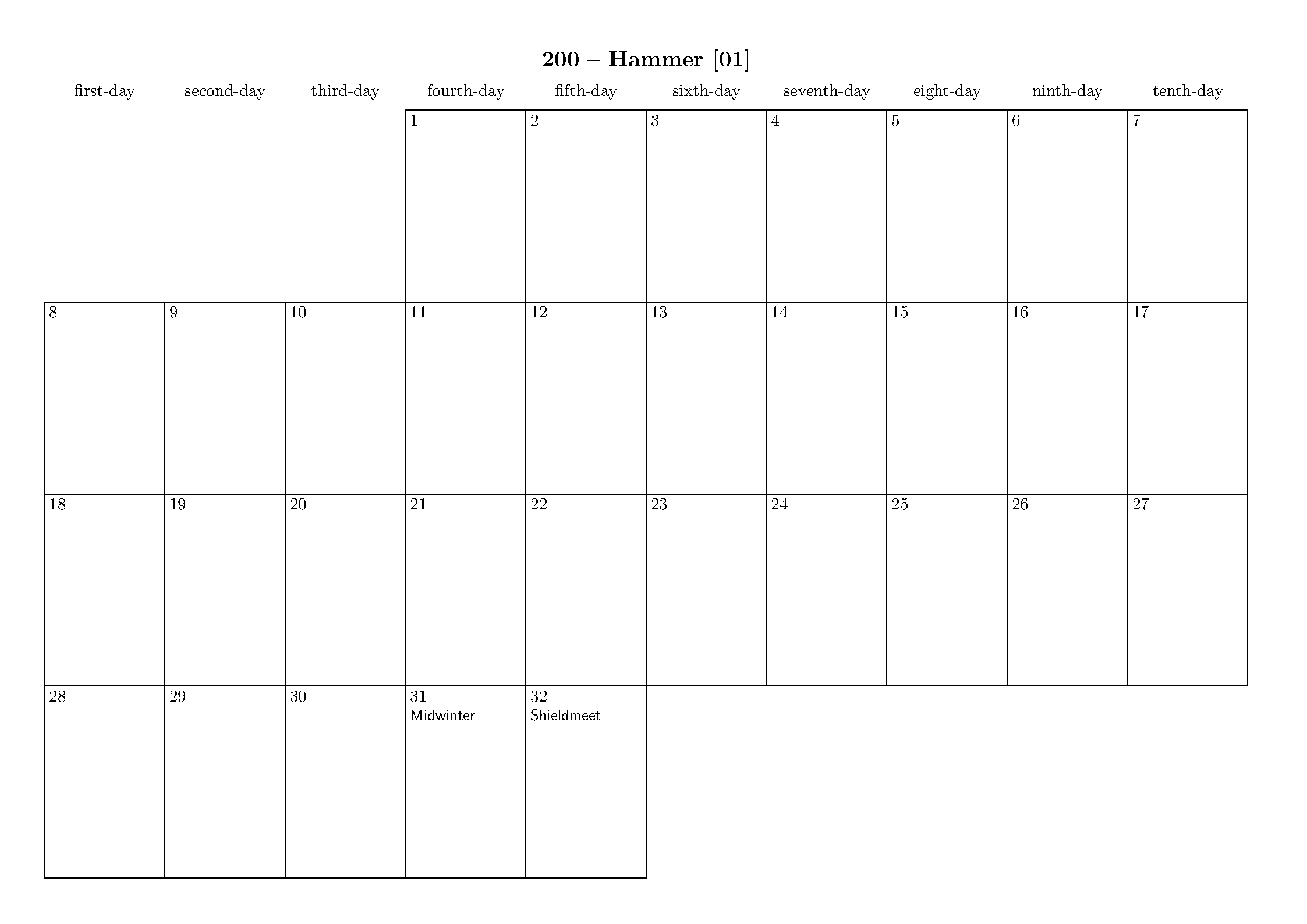 First page of the Fantasy / RPG Calendar template