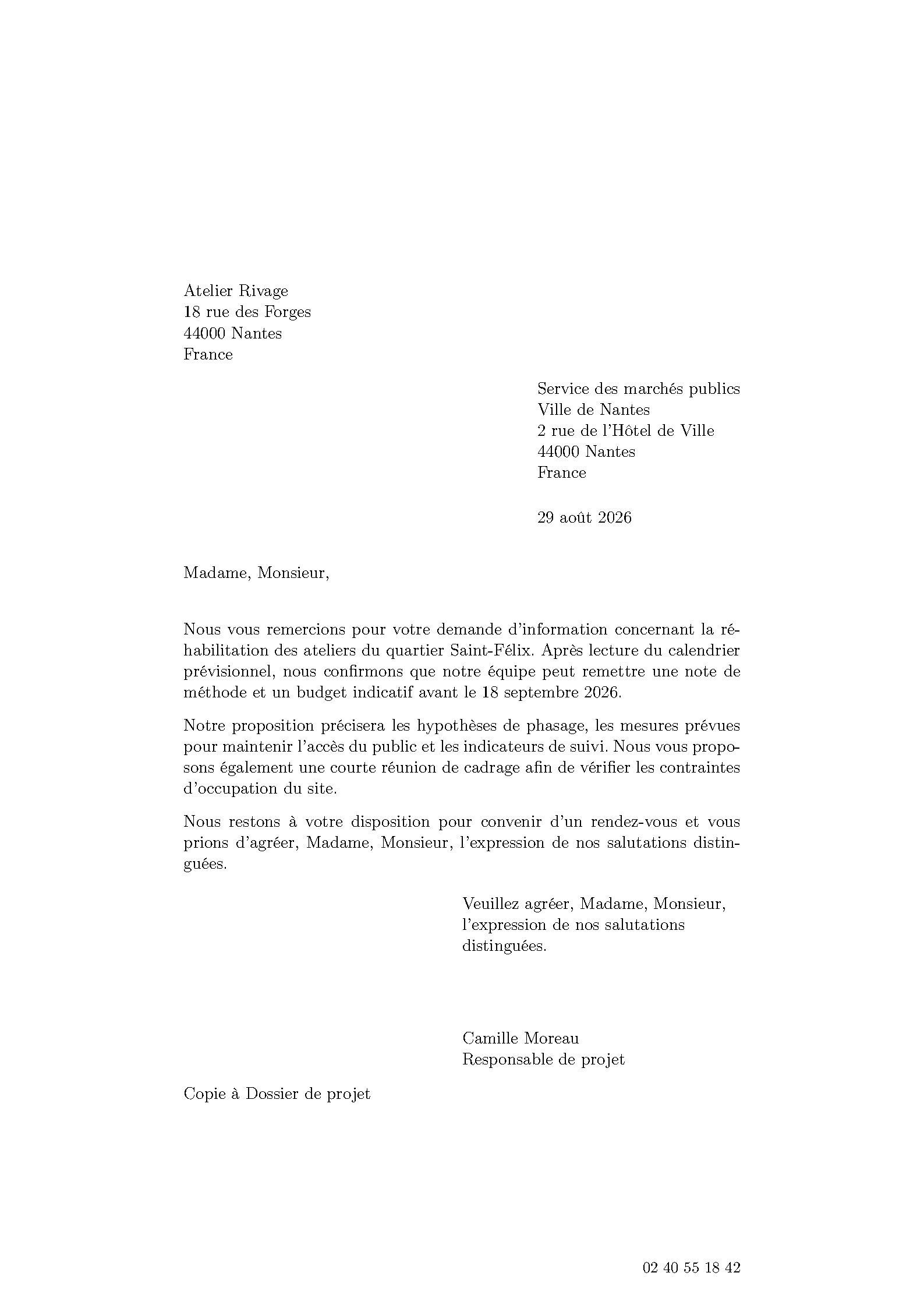 First page of the French Formal Letter template