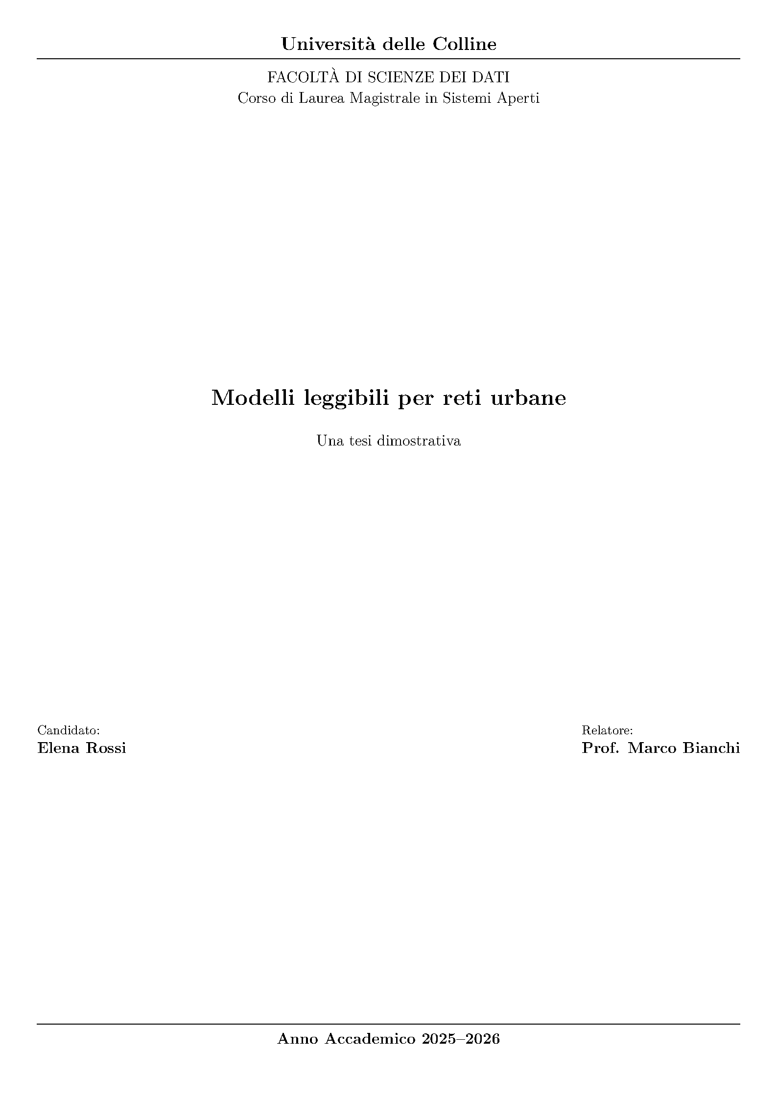 First page of the Frontespizio Italian Thesis Page template
