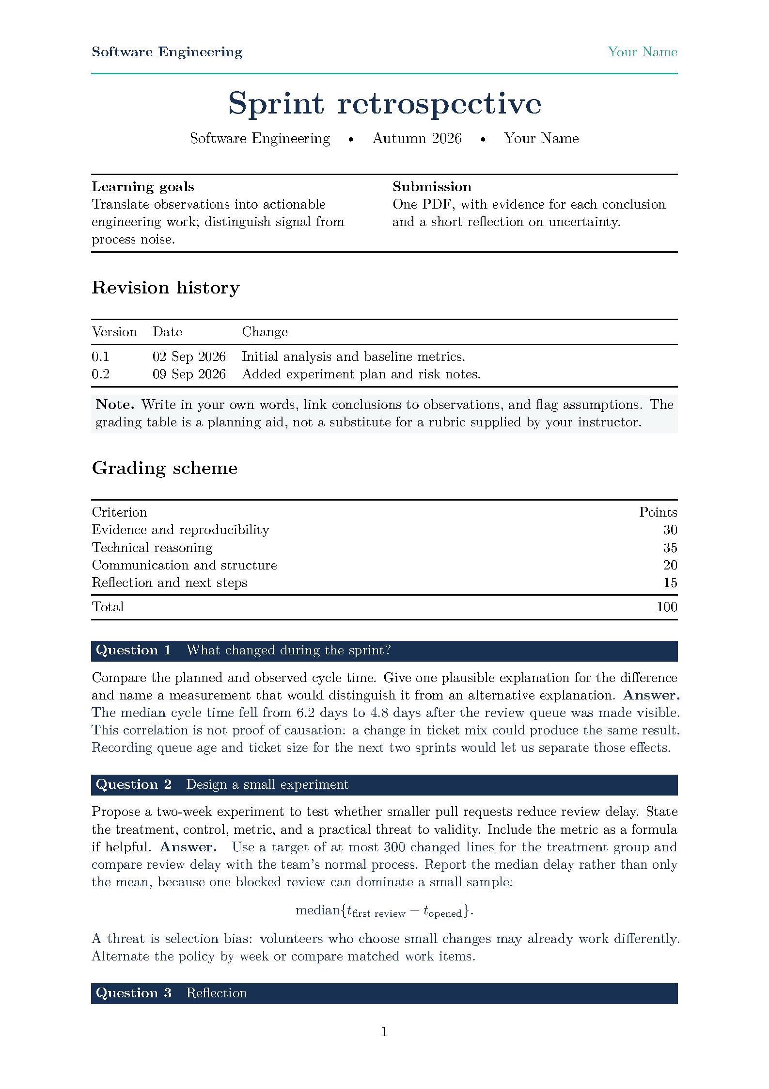 First page of the Frostybee Modular Homework template
