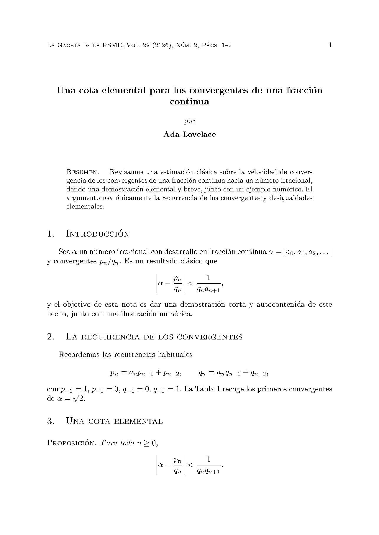 First page of La Gaceta de la RSME