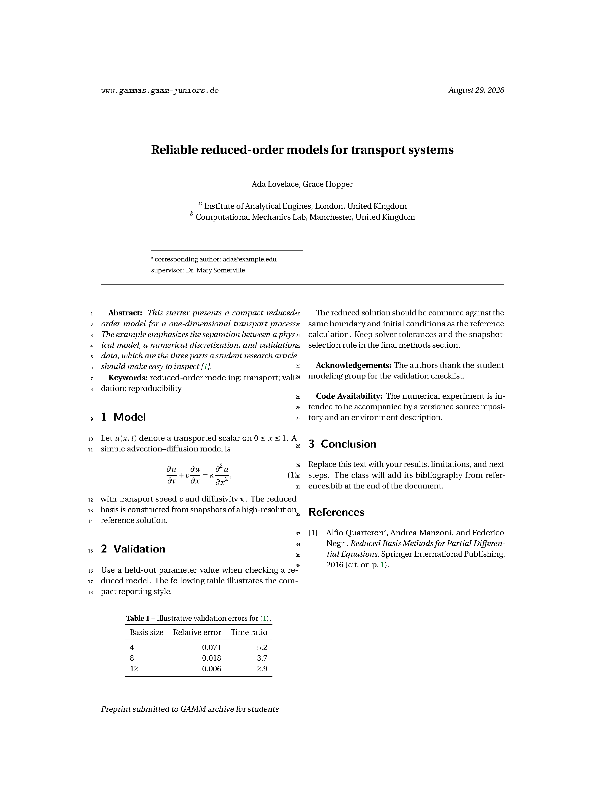 First page of GAMM Archive of Students