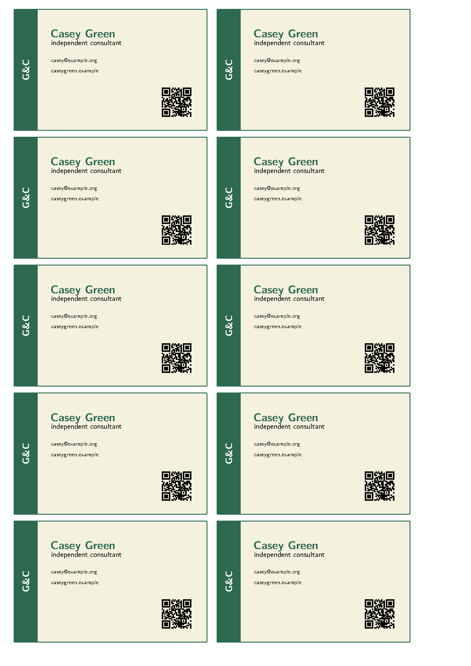 First page of the G&C Business Card template