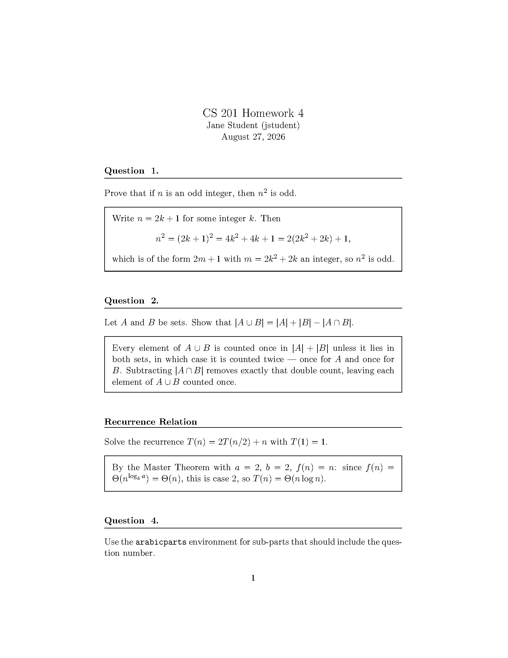 First page of the compiled Generic Homework Template template