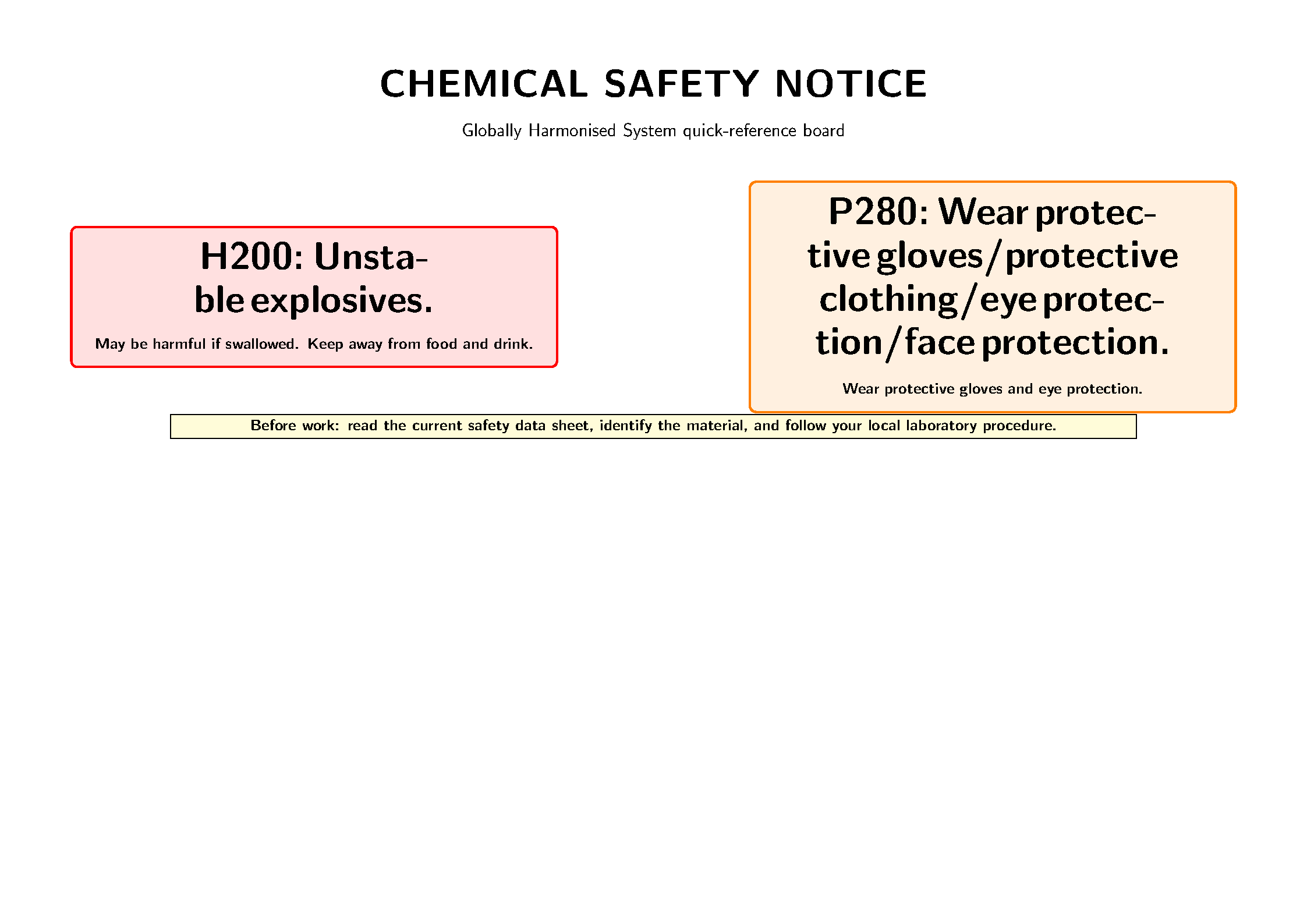 First page of GHS Chemical Safety Sign
