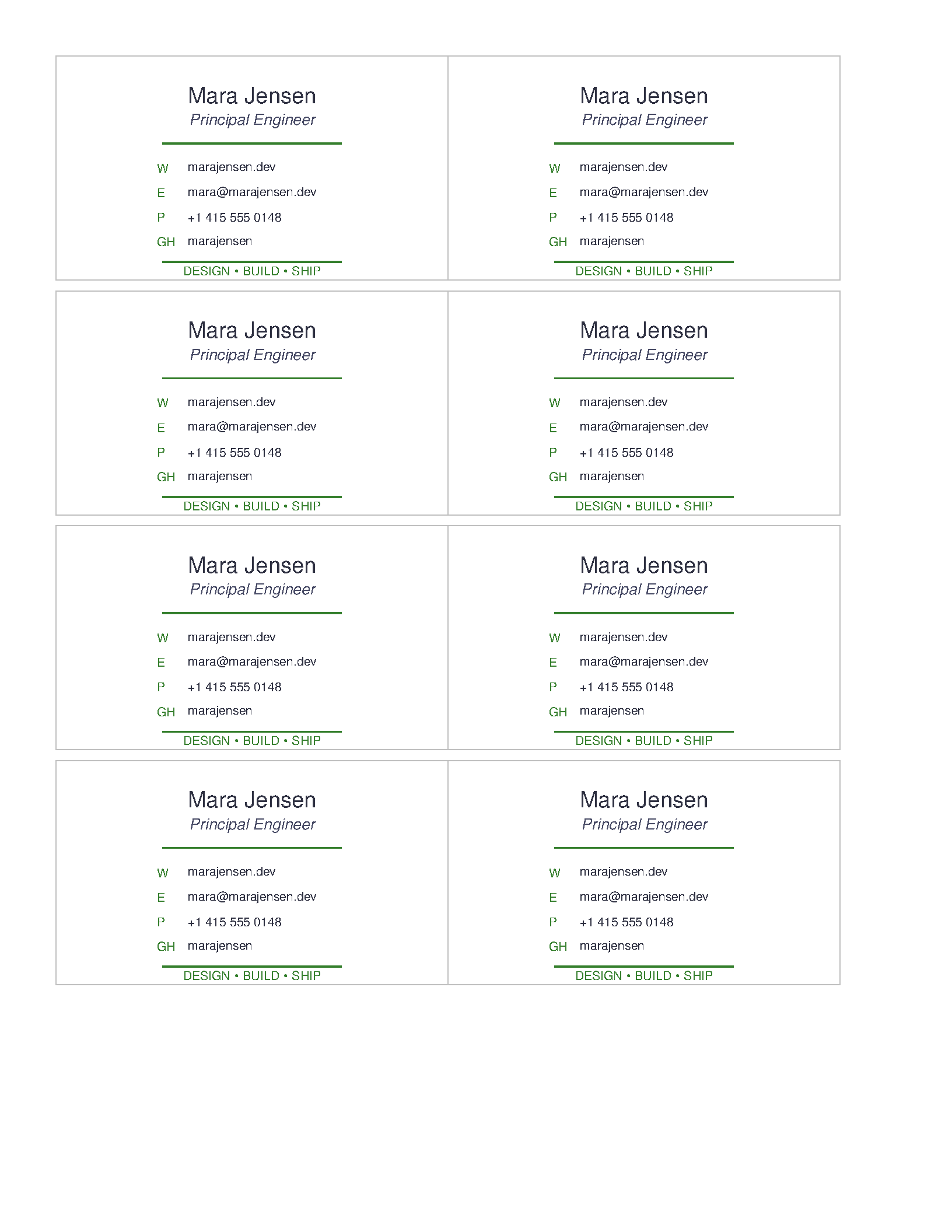 First page of the Goodman Business Card template