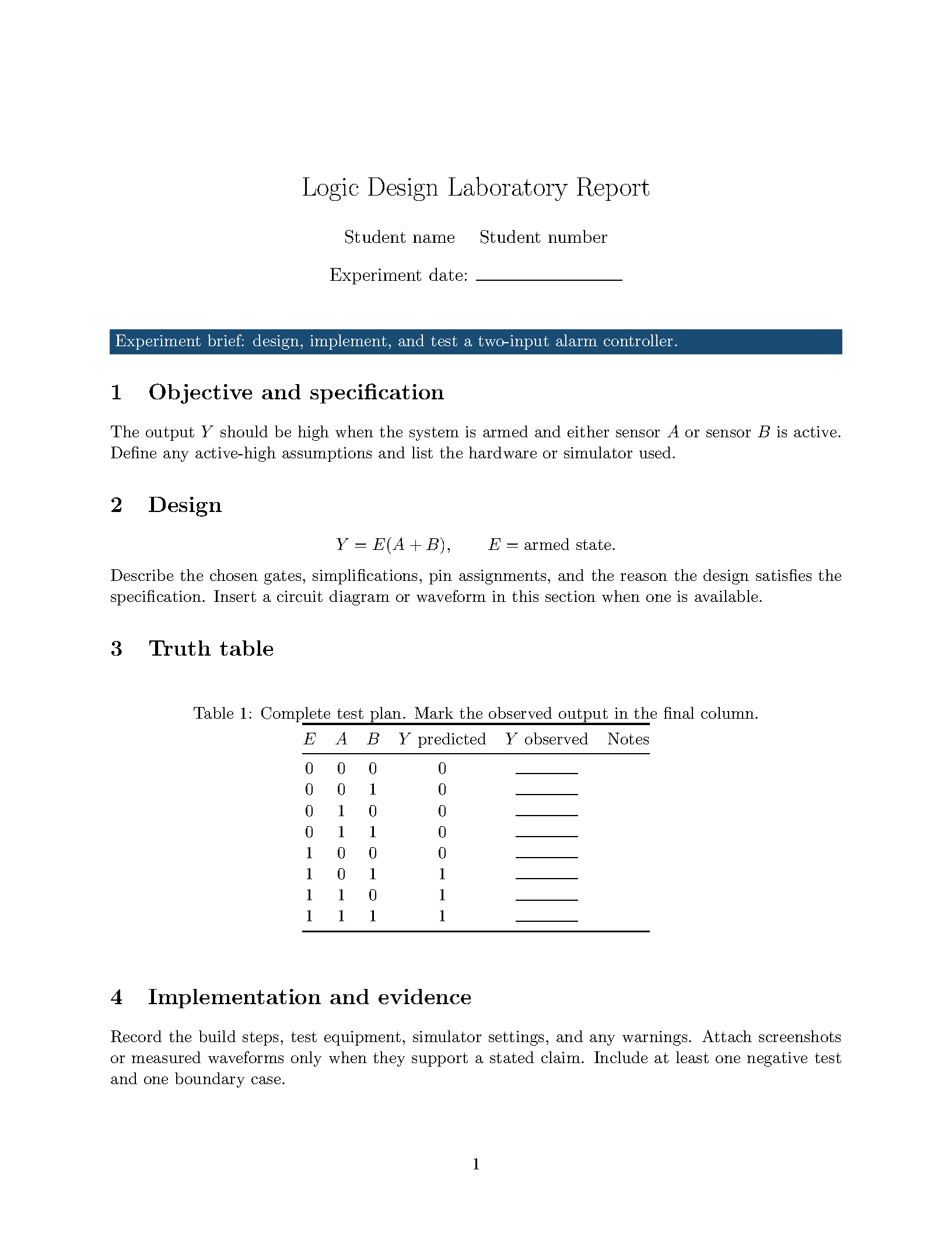 First page of Hacettepe Logic Design Lab Report