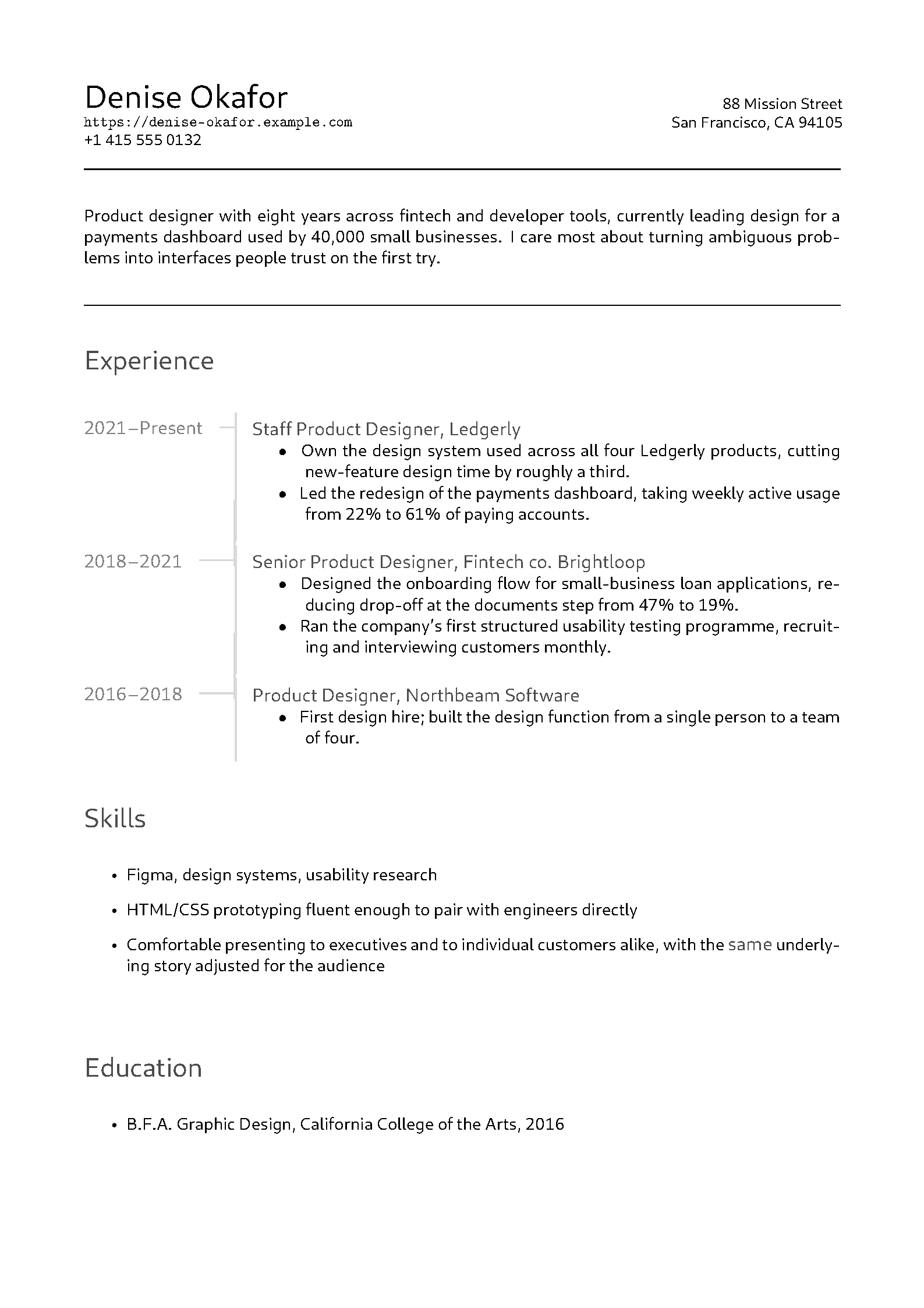 First page of the Harnon CV template