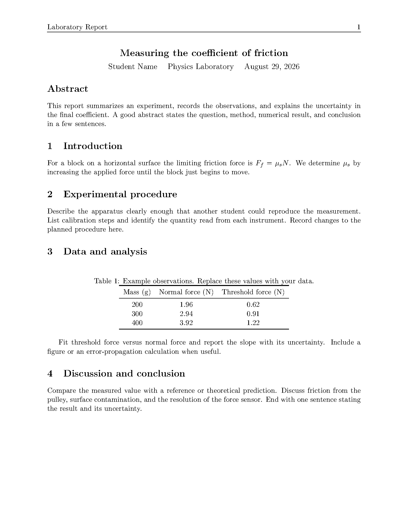 First page of Harvey Mudd Laboratory Report