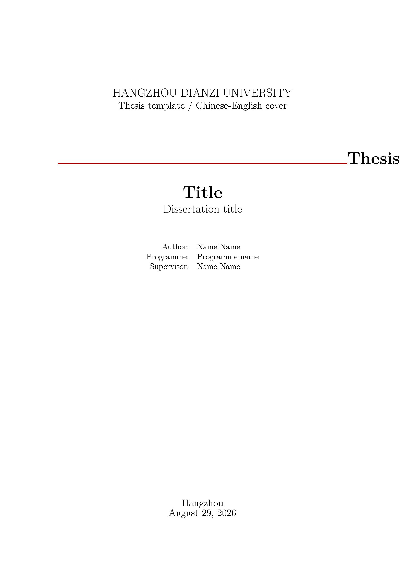 First page of the HDU Thesis Cover Starter template
