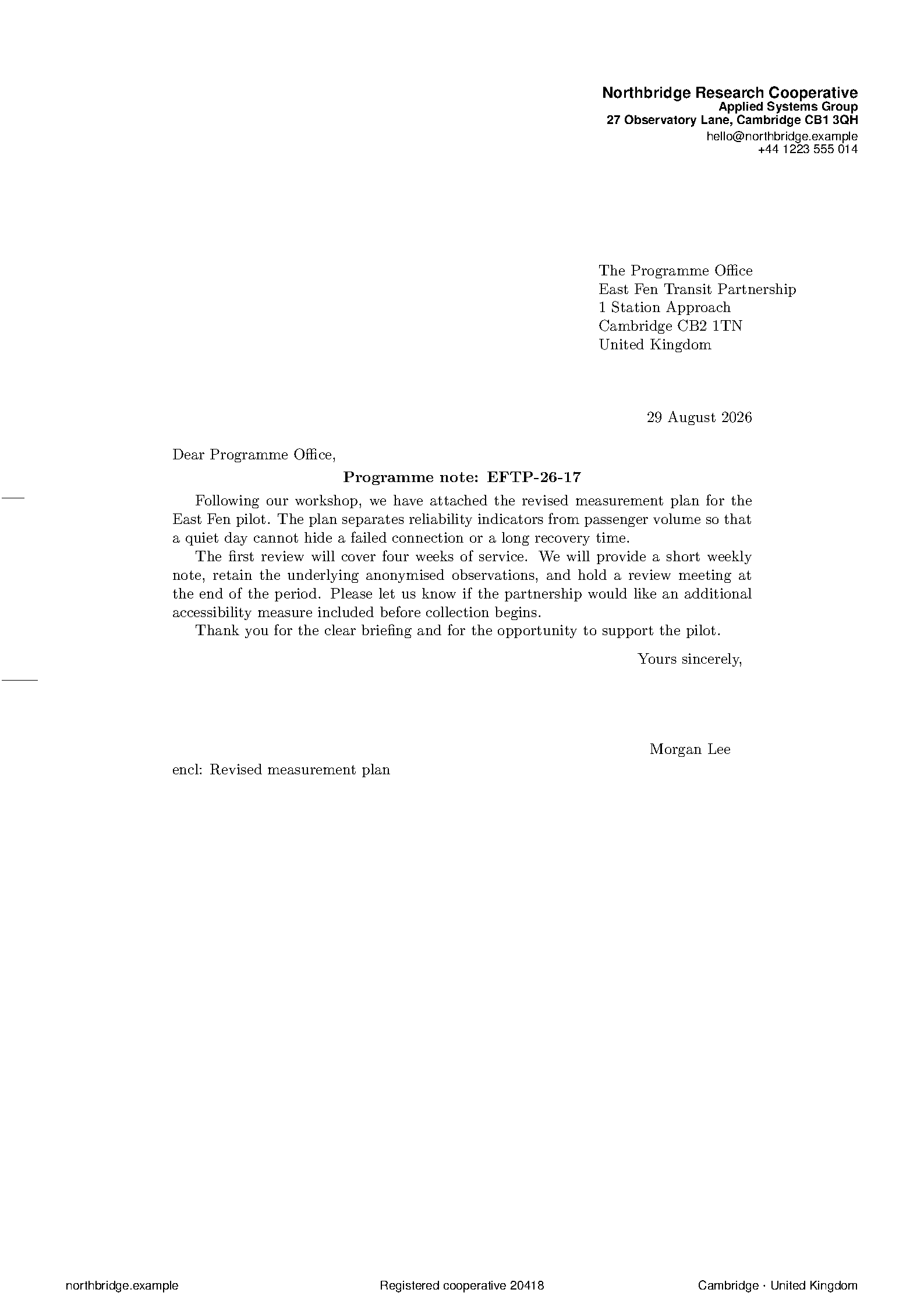 First page of the H-Letter template