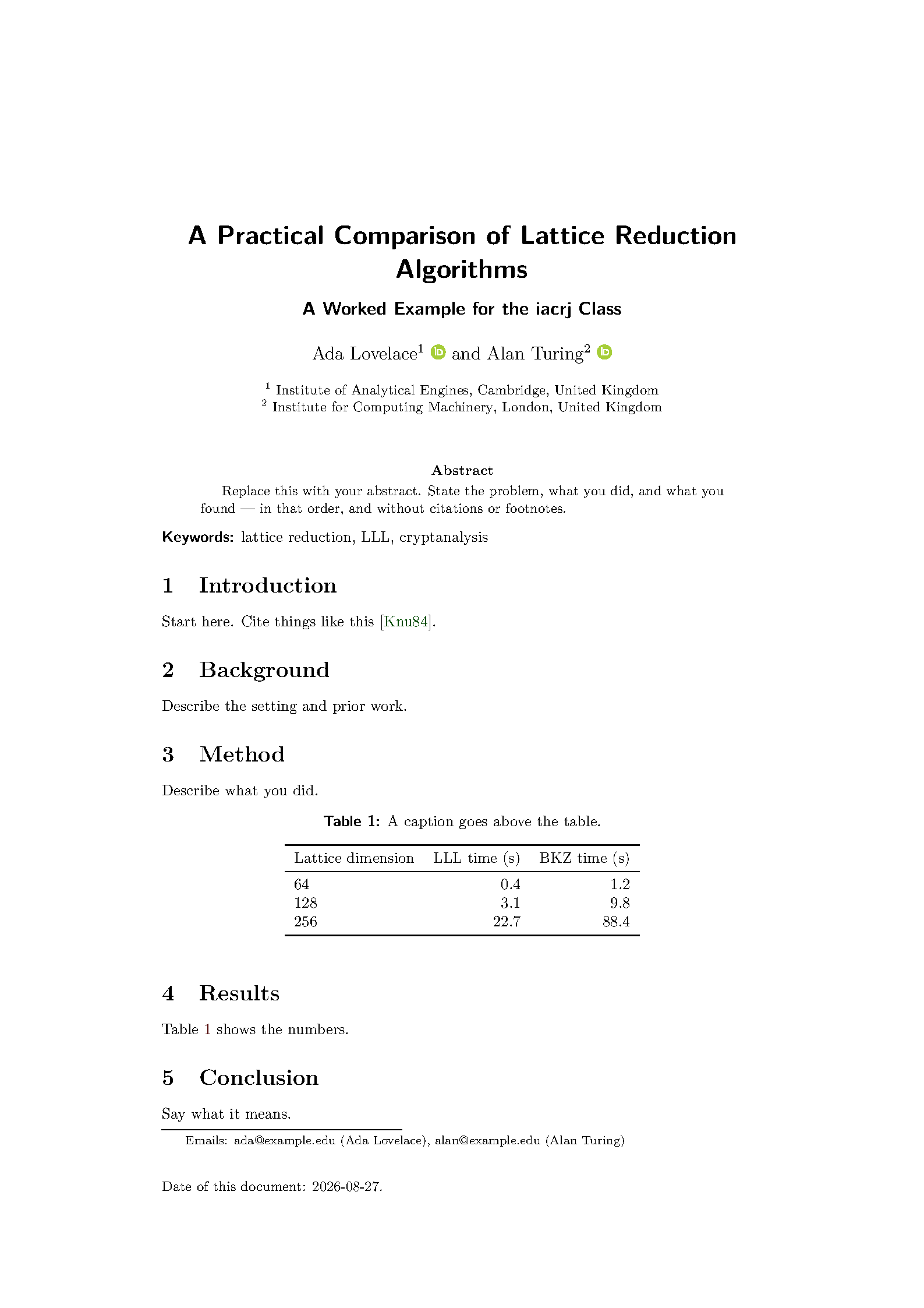 First page of IACR Communications in Cryptology