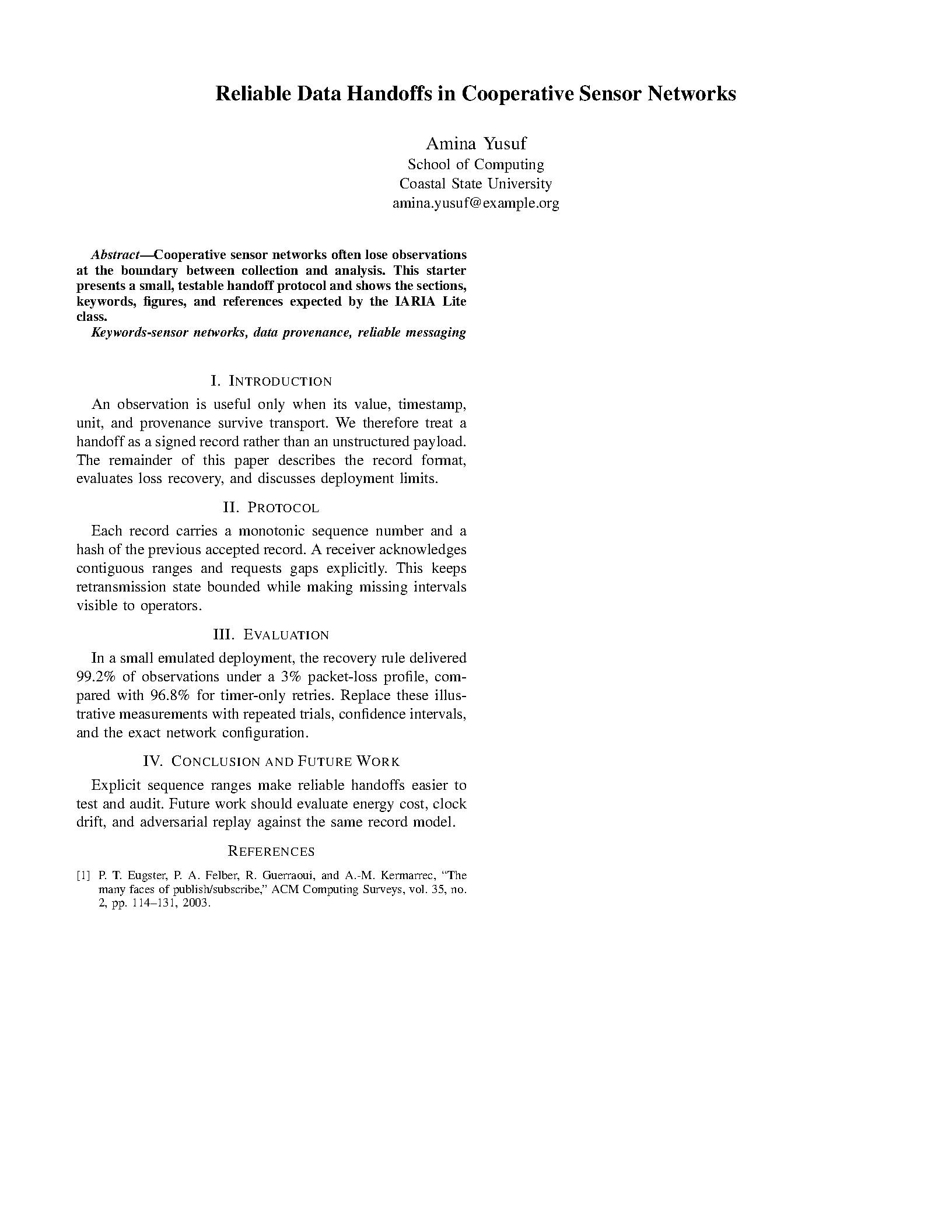 First page of IARIA Lite