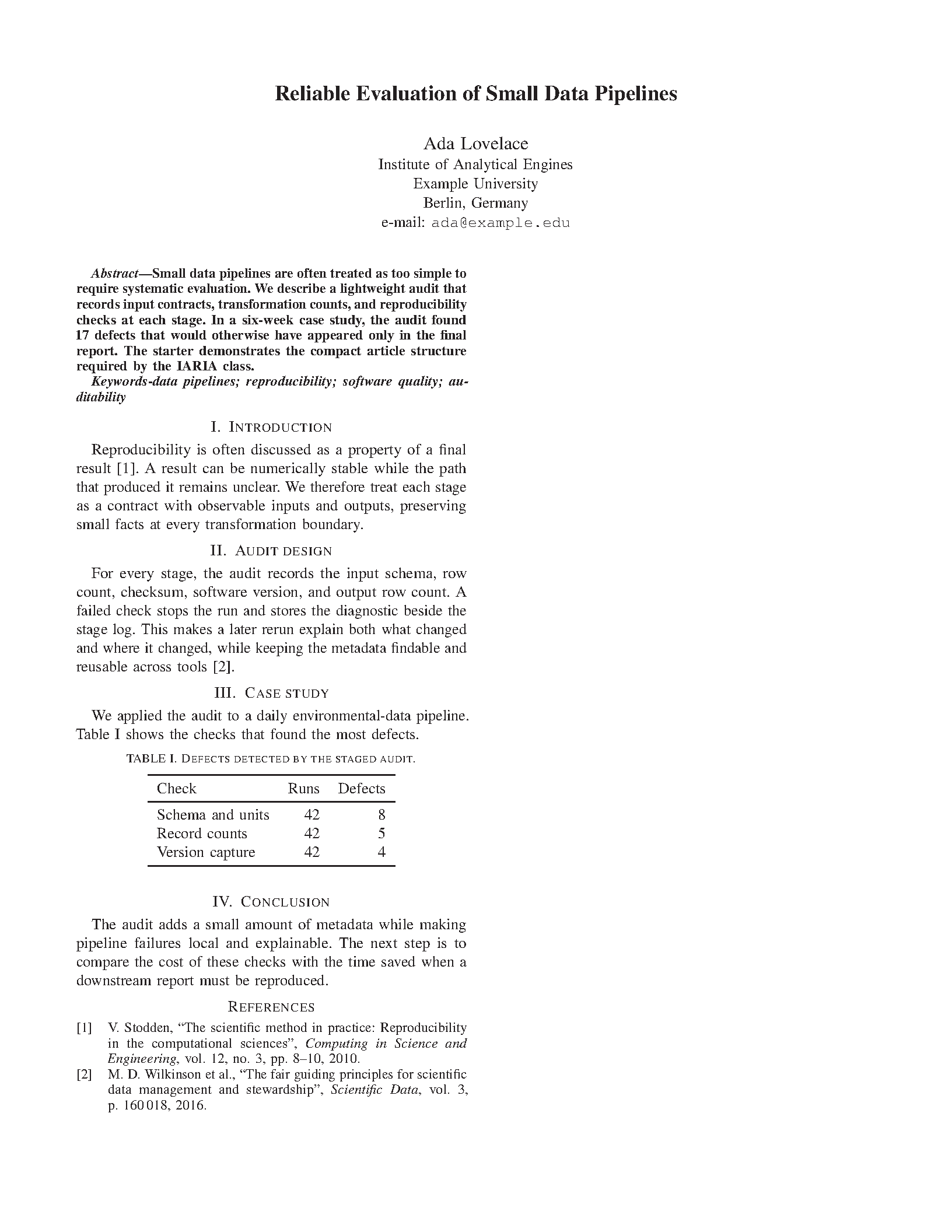 First page of IARIA Journal Article