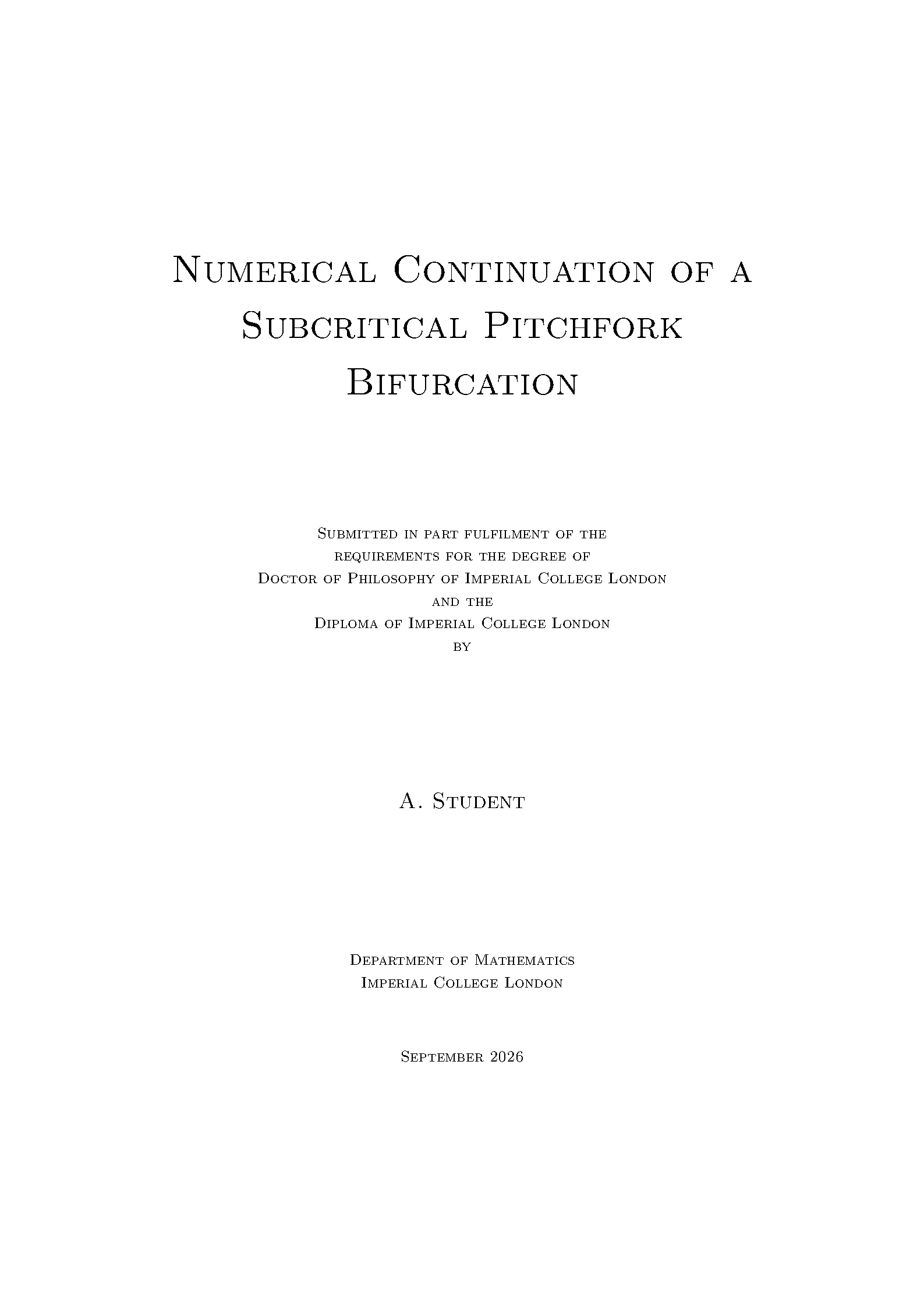 First page of Imperial College Dissertation